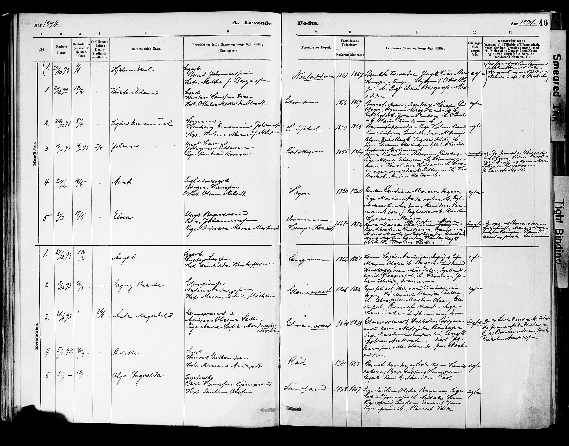 Strømsgodset kirkebøker, SAKO/A-324/F/Fa/L0001: Parish register (official) no. 1, 1885-1909, p. 46
