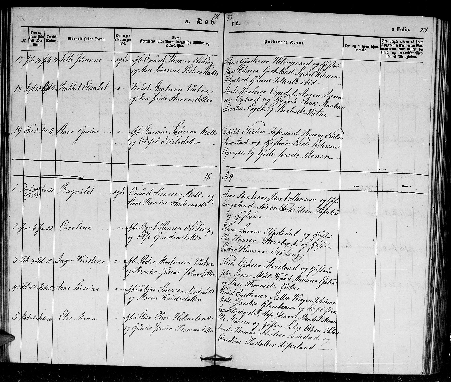 Holum sokneprestkontor, AV/SAK-1111-0022/F/Fb/Fba/L0003: Parish register (copy) no. B 3, 1850-1866, p. 73