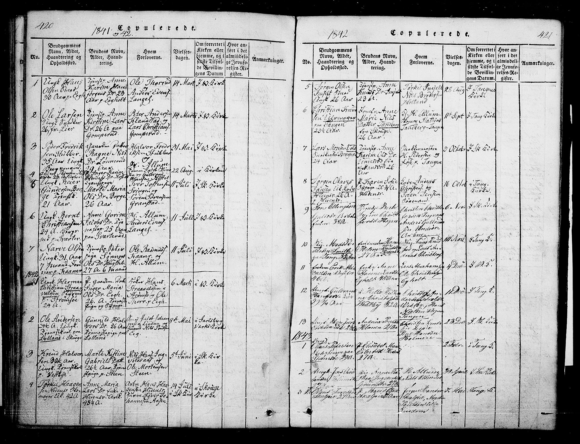 Skoger kirkebøker, SAKO/A-59/G/Ga/L0001: Parish register (copy) no. I 1, 1814-1845, p. 420-421