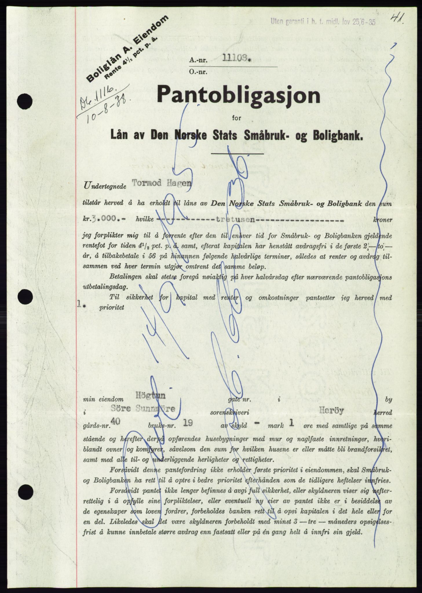 Søre Sunnmøre sorenskriveri, AV/SAT-A-4122/1/2/2C/L0066: Mortgage book no. 60, 1938-1938, Diary no: : 1116/1938