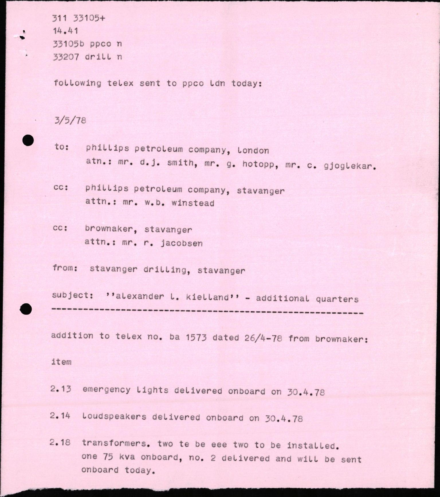 Pa 1503 - Stavanger Drilling AS, AV/SAST-A-101906/2/E/Eb/Eba/L0010: Sak og korrespondanse, 1977-1981