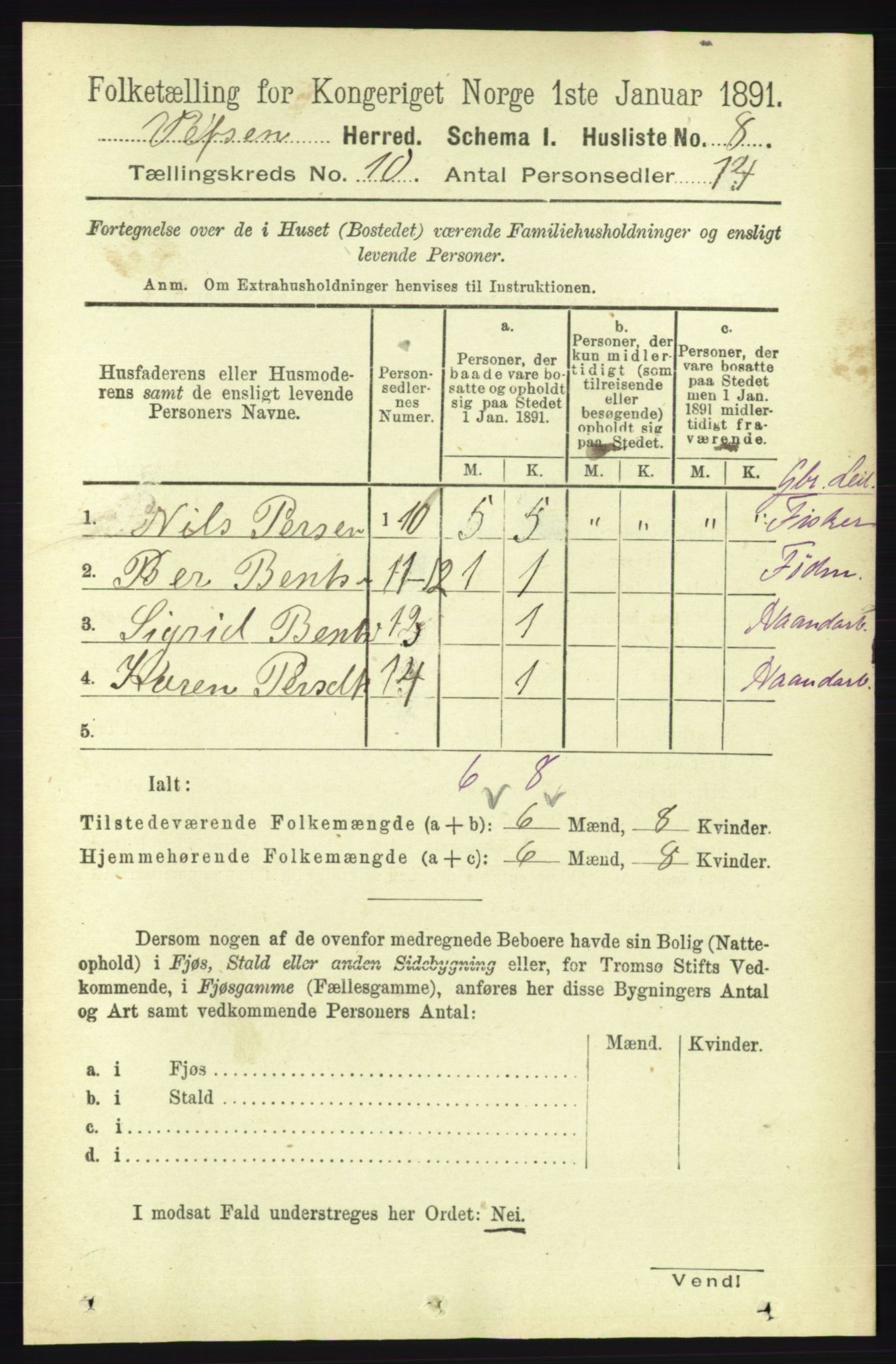 RA, 1891 census for 1824 Vefsn, 1891, p. 5143