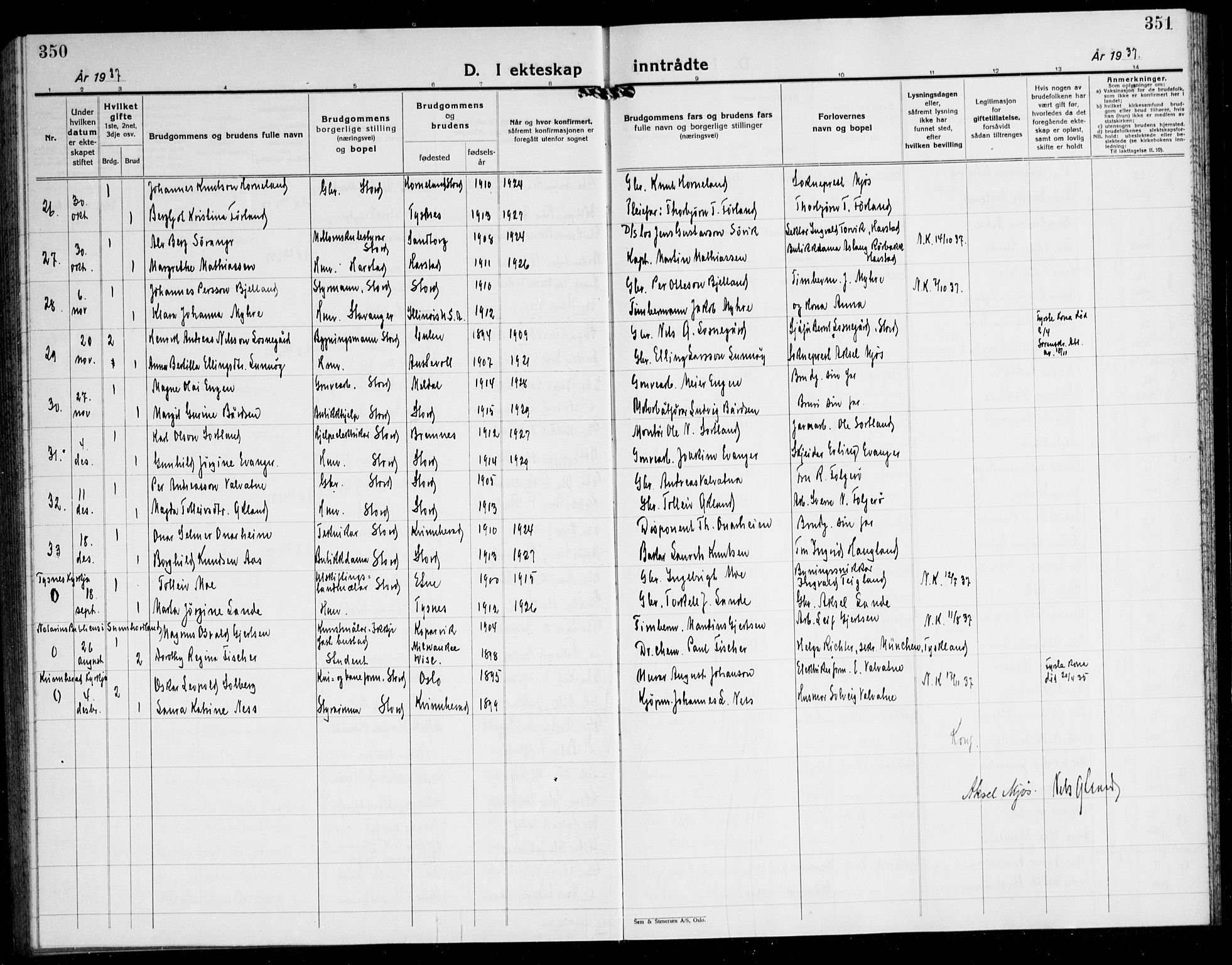 Stord sokneprestembete, AV/SAB-A-78201/H/Hab: Parish register (copy) no. A 5, 1933-1945, p. 350-351