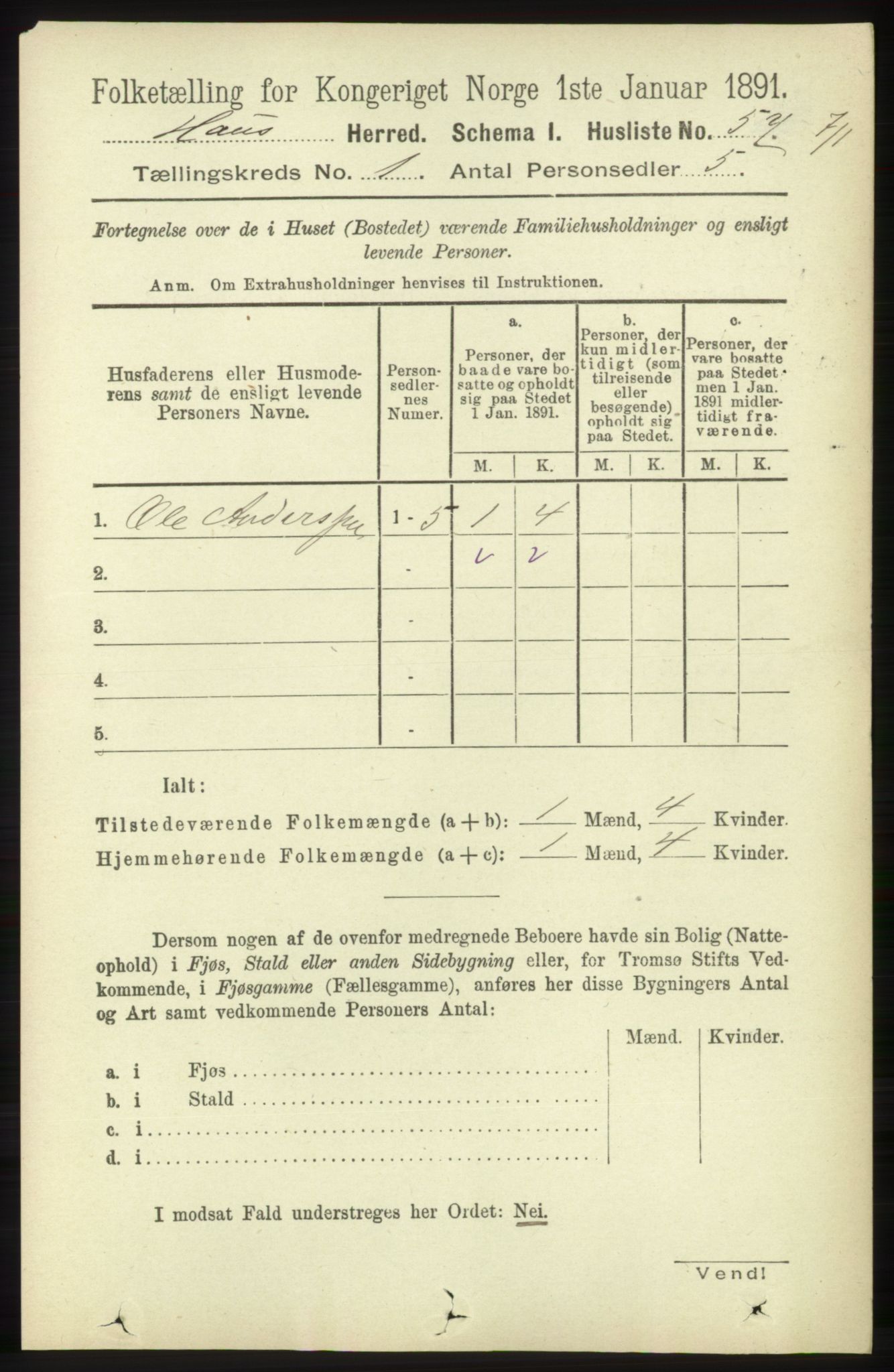 RA, 1891 census for 1250 Haus, 1891, p. 90