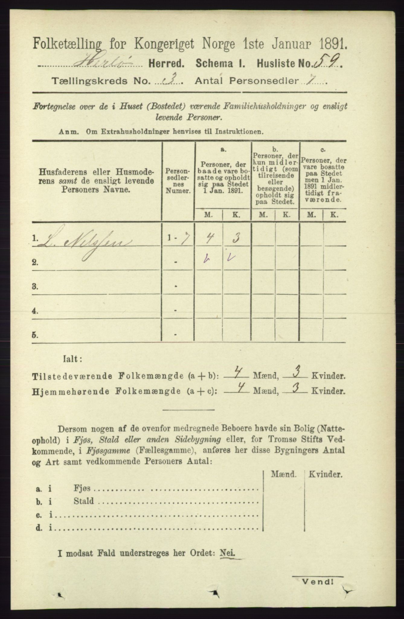 RA, 1891 census for 1258 Herdla, 1891, p. 1077