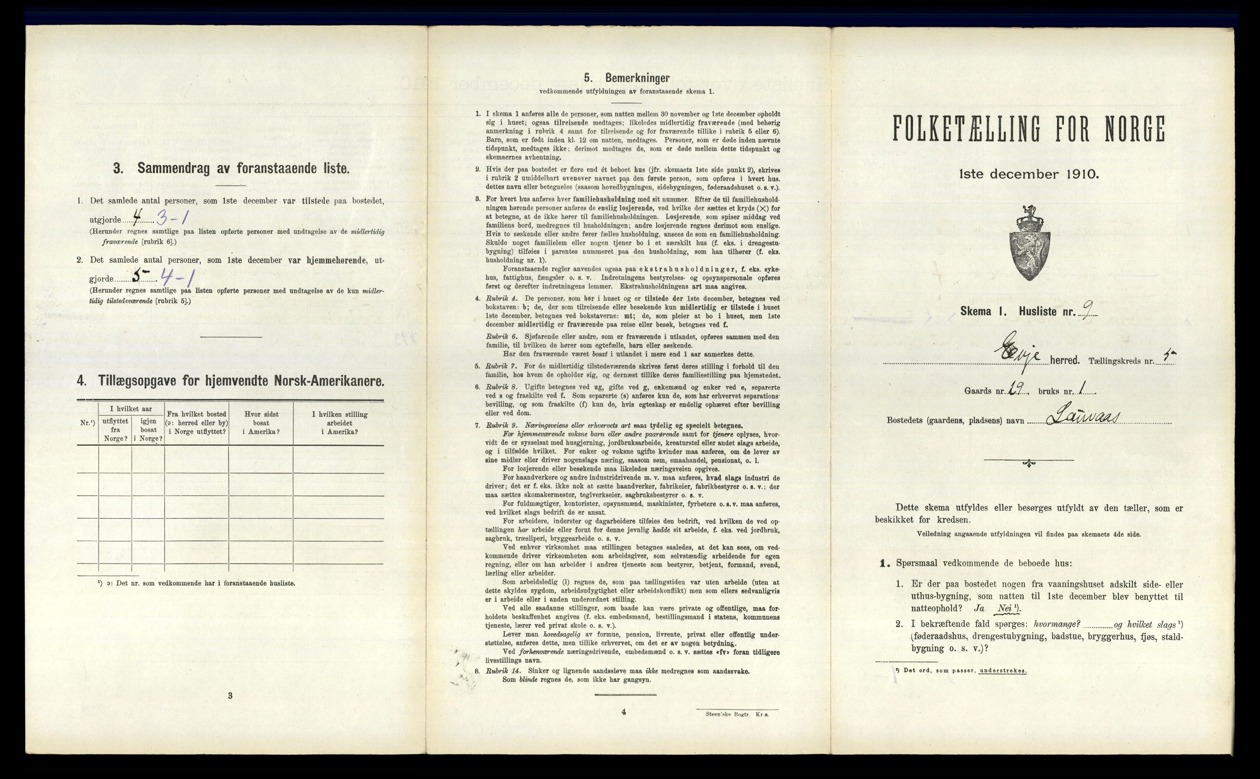 RA, 1910 census for Evje, 1910, p. 192