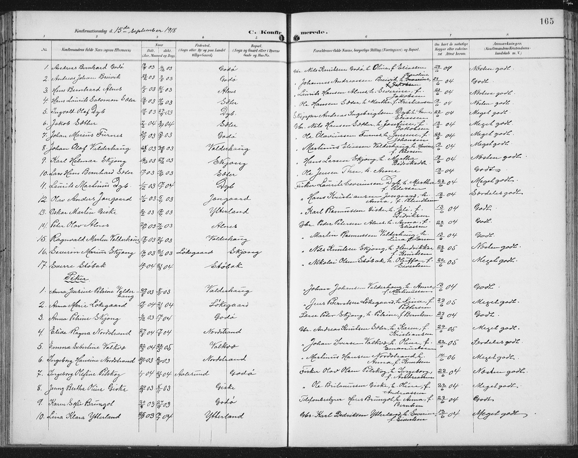 Ministerialprotokoller, klokkerbøker og fødselsregistre - Møre og Romsdal, AV/SAT-A-1454/534/L0489: Parish register (copy) no. 534C01, 1899-1941, p. 165