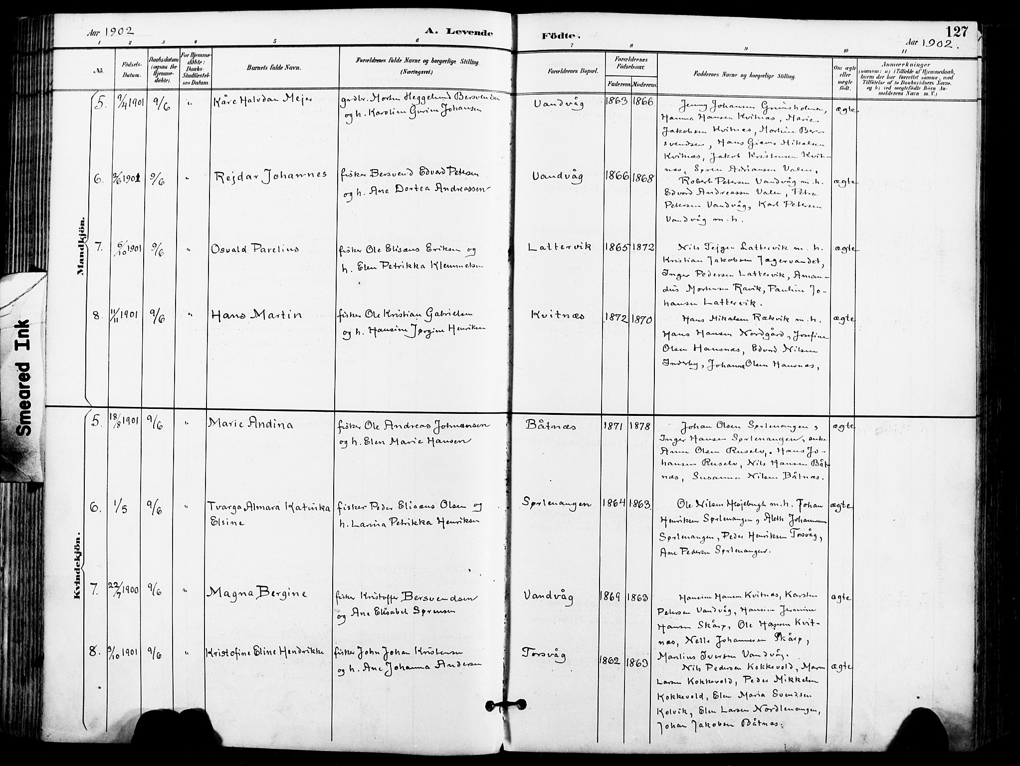 Karlsøy sokneprestembete, AV/SATØ-S-1299/H/Ha/Haa/L0007kirke: Parish register (official) no. 7, 1891-1902, p. 127