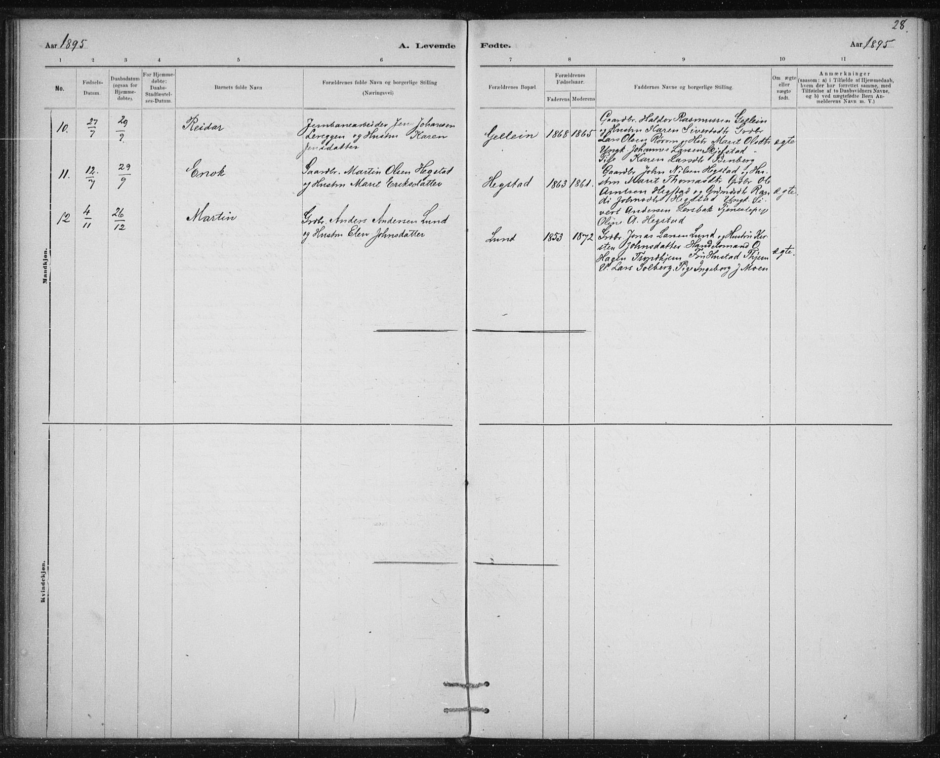 Ministerialprotokoller, klokkerbøker og fødselsregistre - Sør-Trøndelag, SAT/A-1456/613/L0392: Parish register (official) no. 613A01, 1887-1906, p. 28