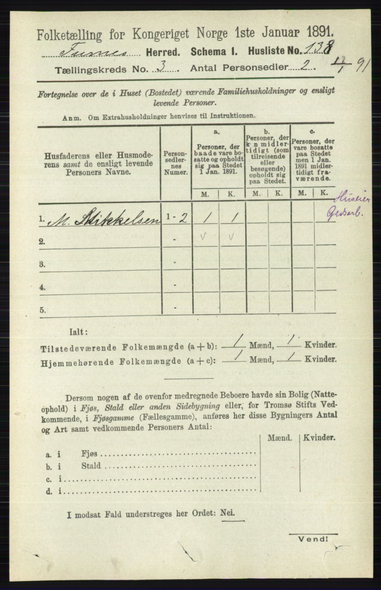 RA, Census 1891 for 0413 Furnes herred, 1891, p. 1622