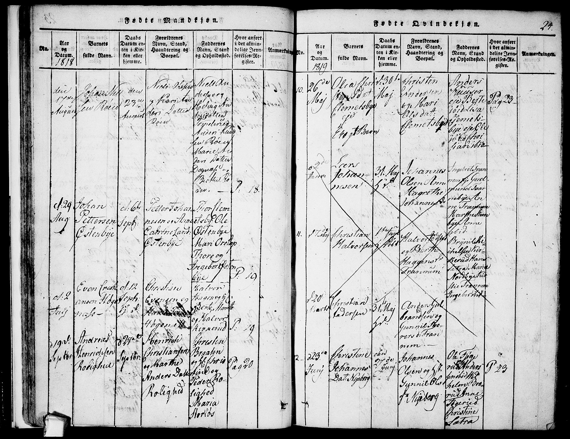 Rødenes prestekontor Kirkebøker, AV/SAO-A-2005/F/Fa/L0004: Parish register (official) no. I 4, 1814-1838, p. 24