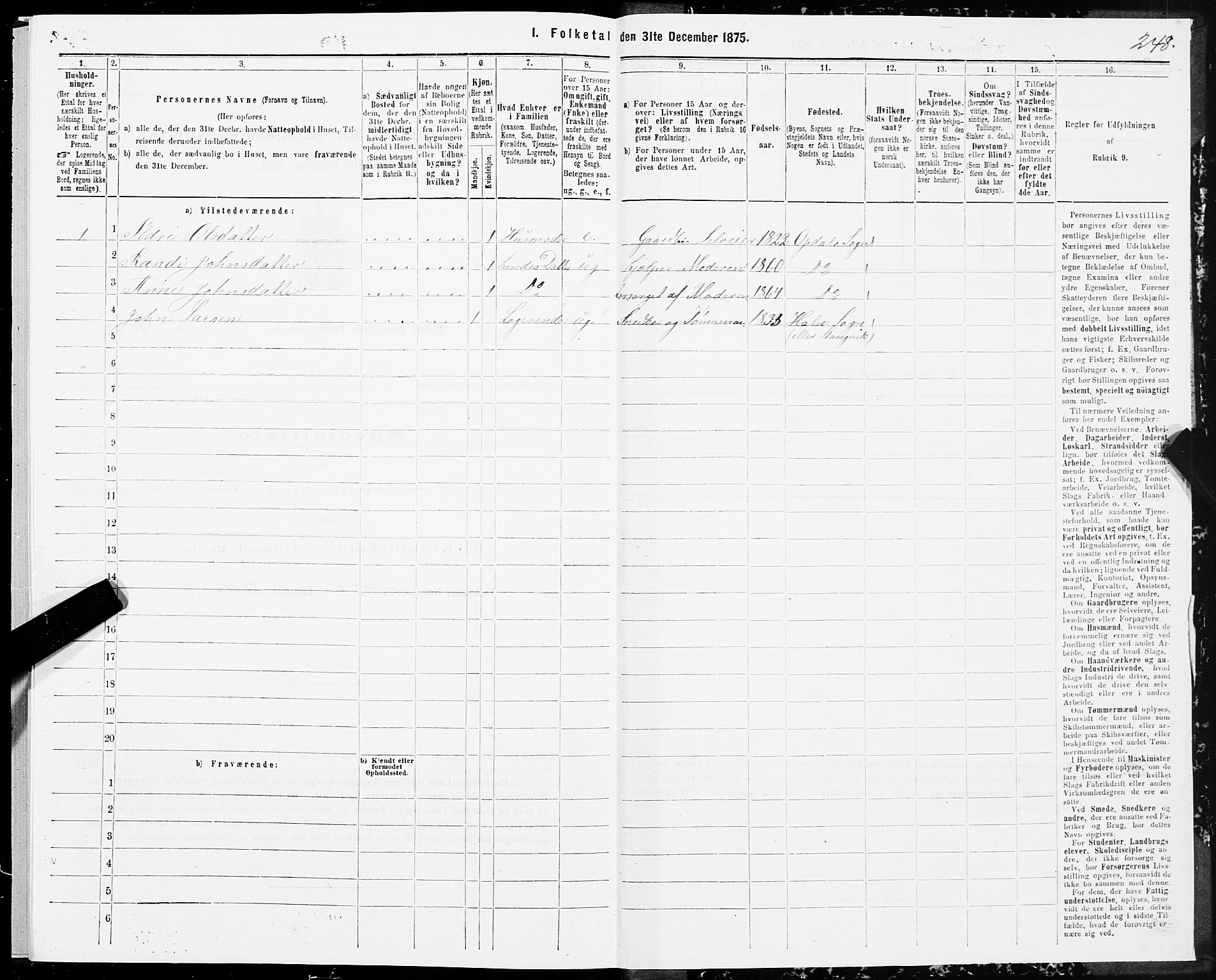 SAT, 1875 census for 1634P Oppdal, 1875, p. 3248