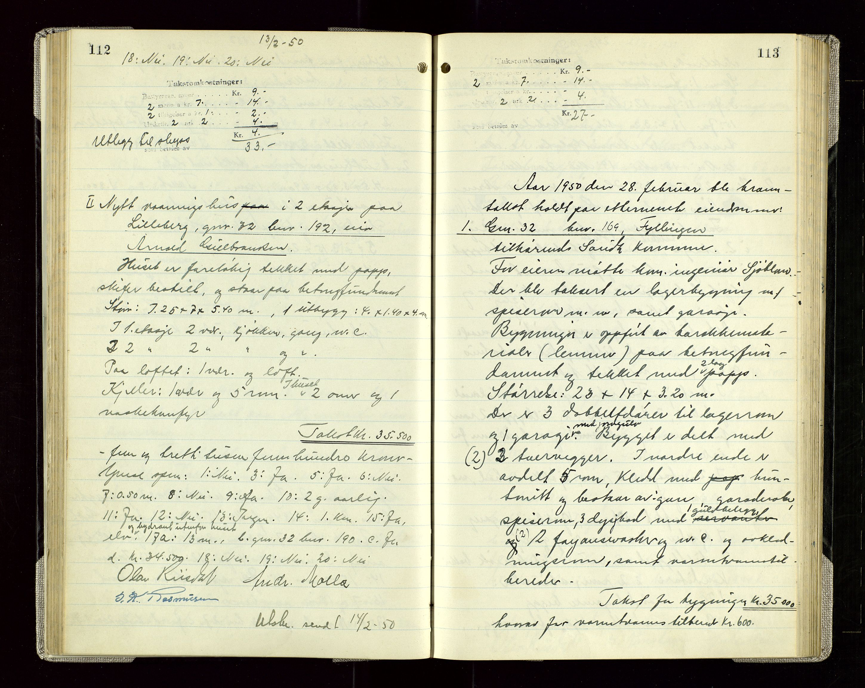 Sauda lensmannskontor, AV/SAST-A-100177/Goa/L0005: "Branntakstprotokoll for Sauda lensmannsdistrikt", 1946-1955, p. 112-113