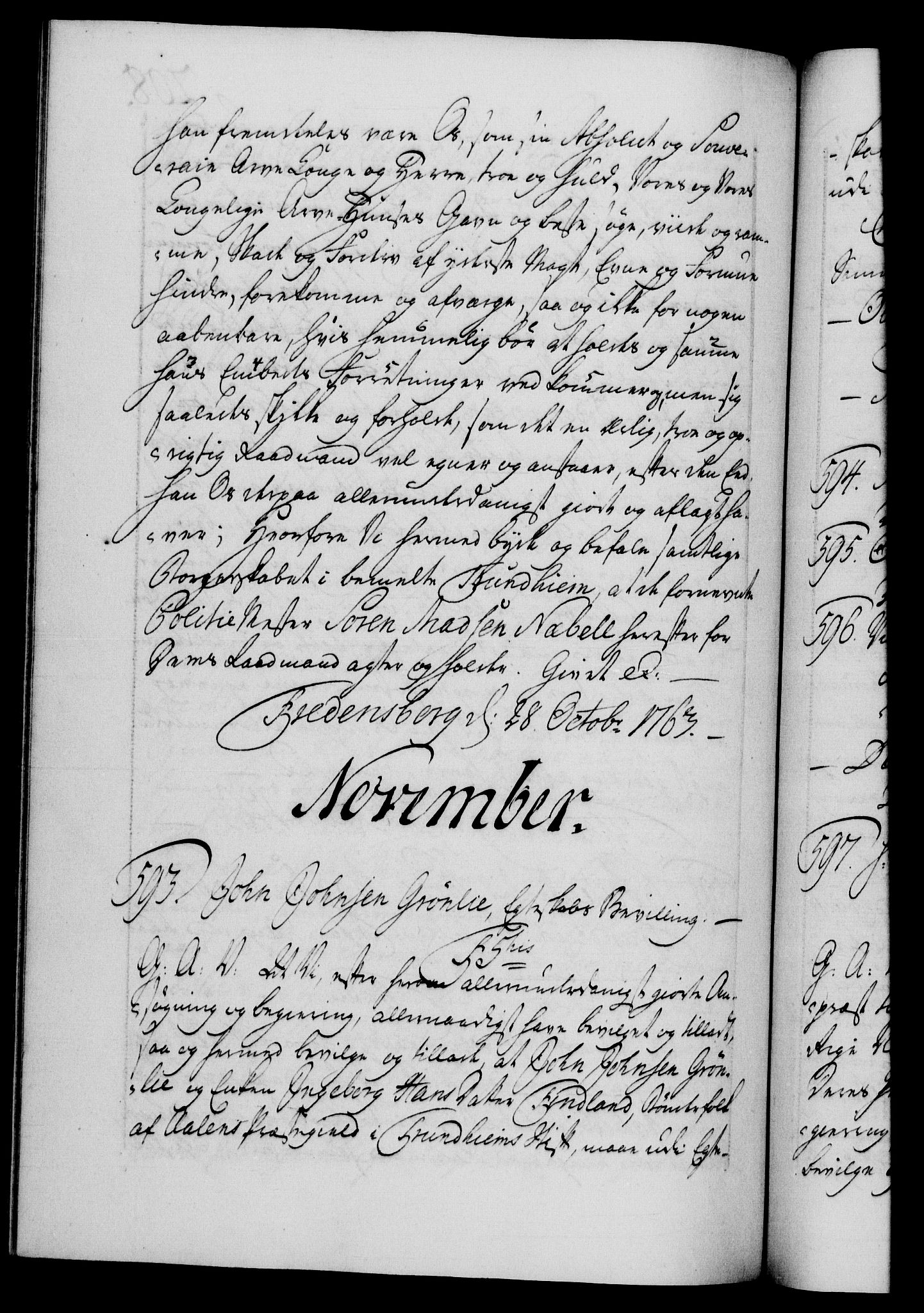 Danske Kanselli 1572-1799, RA/EA-3023/F/Fc/Fca/Fcaa/L0042: Norske registre, 1763-1766, p. 208b