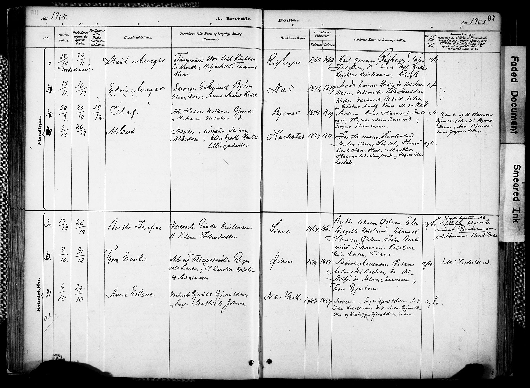 Holt sokneprestkontor, AV/SAK-1111-0021/F/Fa/L0012: Parish register (official) no. A 12, 1885-1907, p. 97