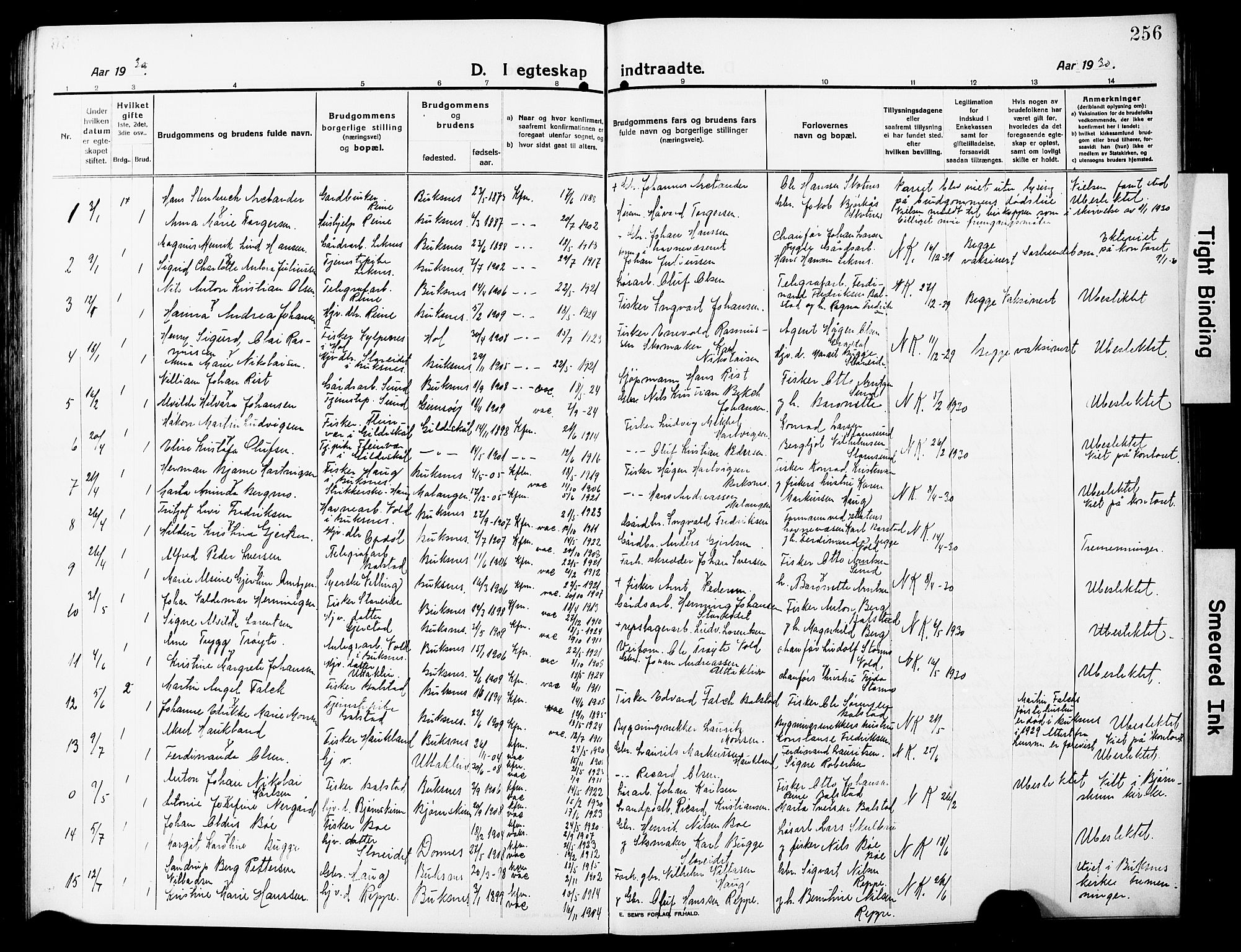 Ministerialprotokoller, klokkerbøker og fødselsregistre - Nordland, SAT/A-1459/881/L1169: Parish register (copy) no. 881C06, 1912-1930, p. 256