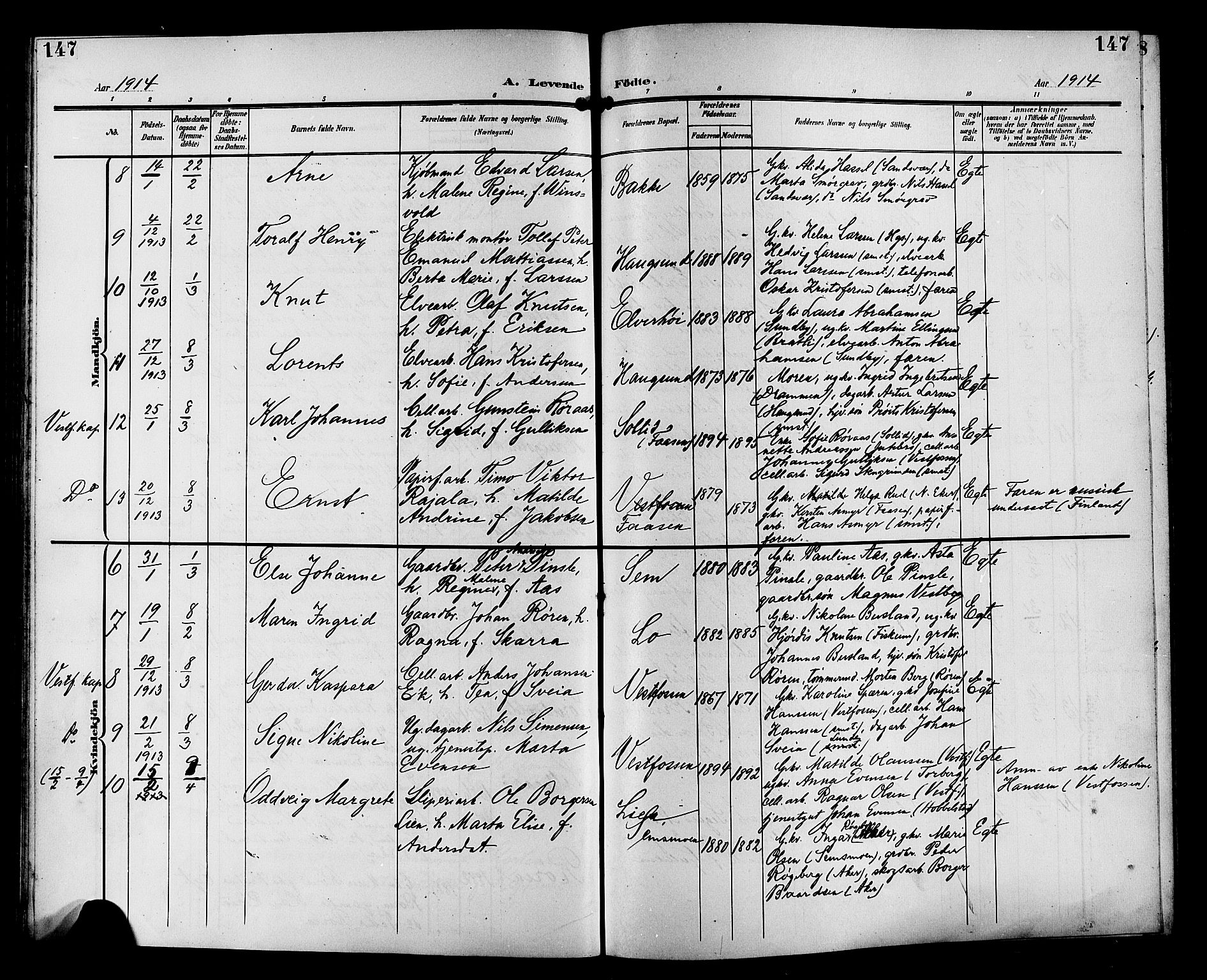 Eiker kirkebøker, SAKO/A-4/G/Ga/L0008: Parish register (copy) no. I 8, 1903-1914, p. 147