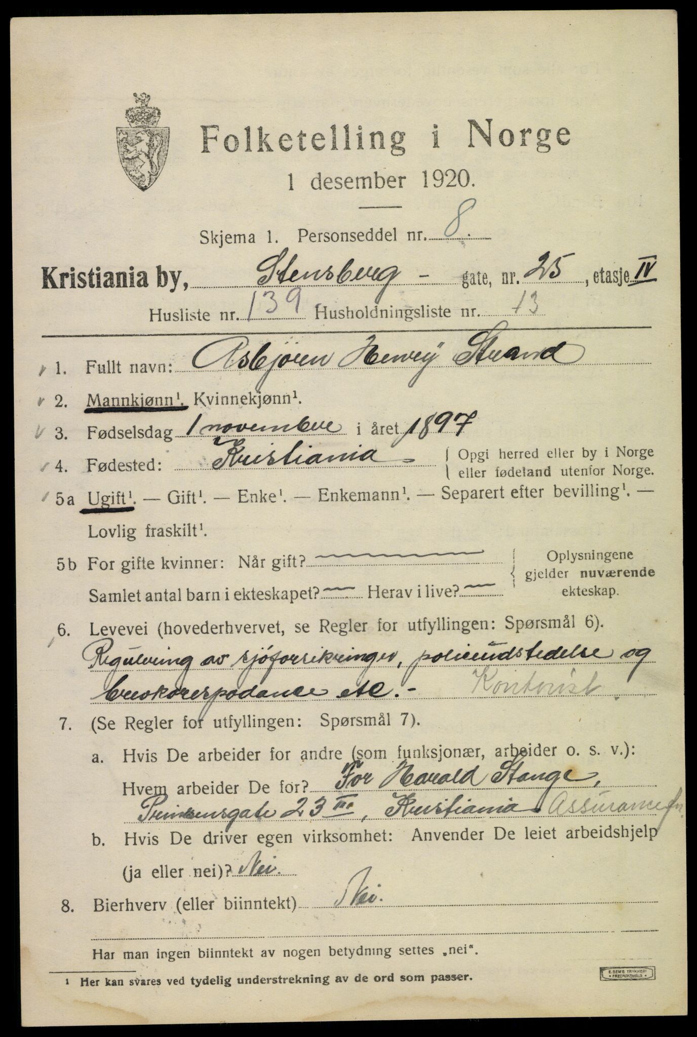 SAO, 1920 census for Kristiania, 1920, p. 540731