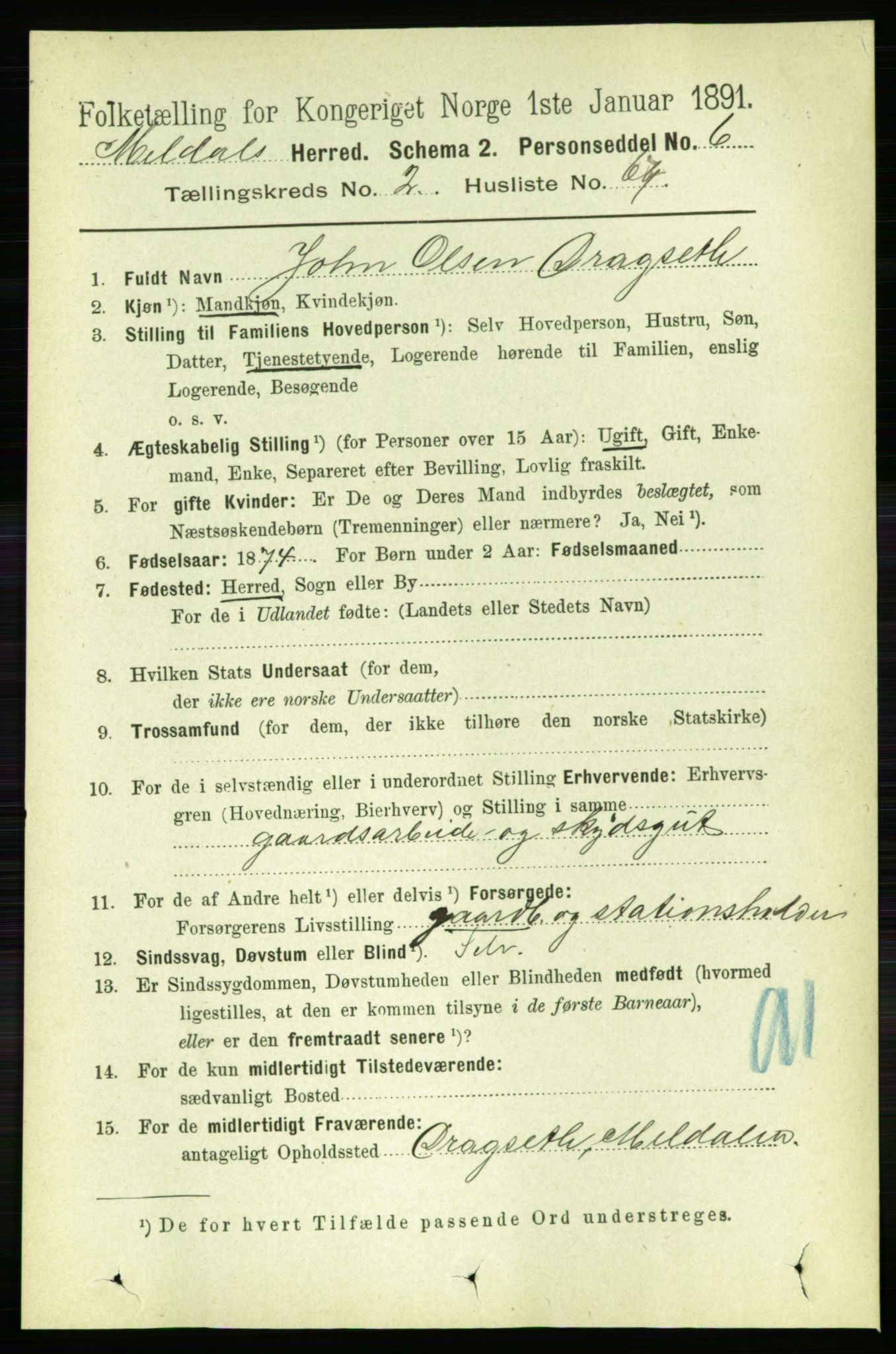 RA, 1891 census for 1636 Meldal, 1891, p. 1489