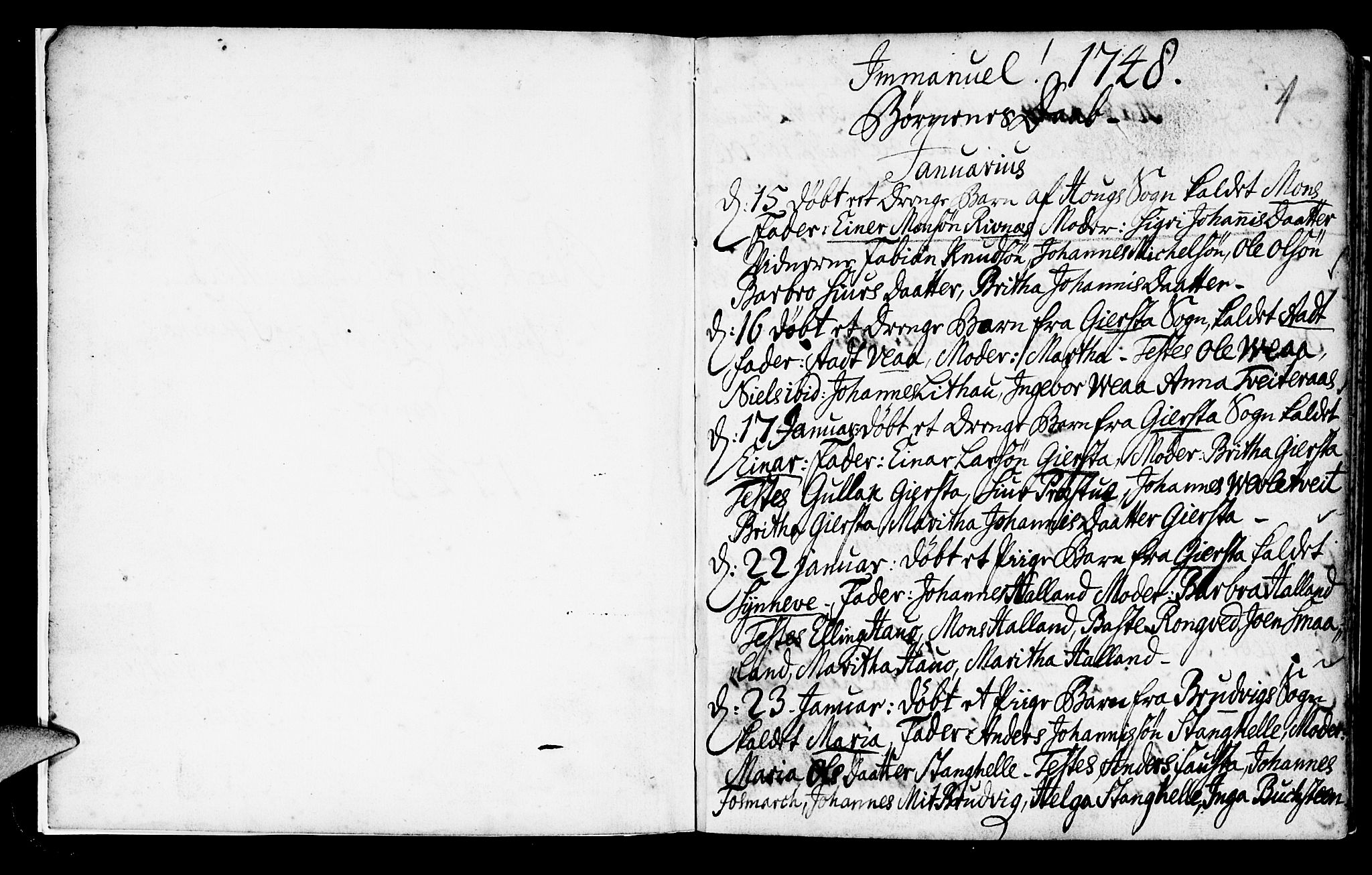 Haus sokneprestembete, SAB/A-75601/H/Haa: Parish register (official) no. A 6, 1748-1758, p. 1