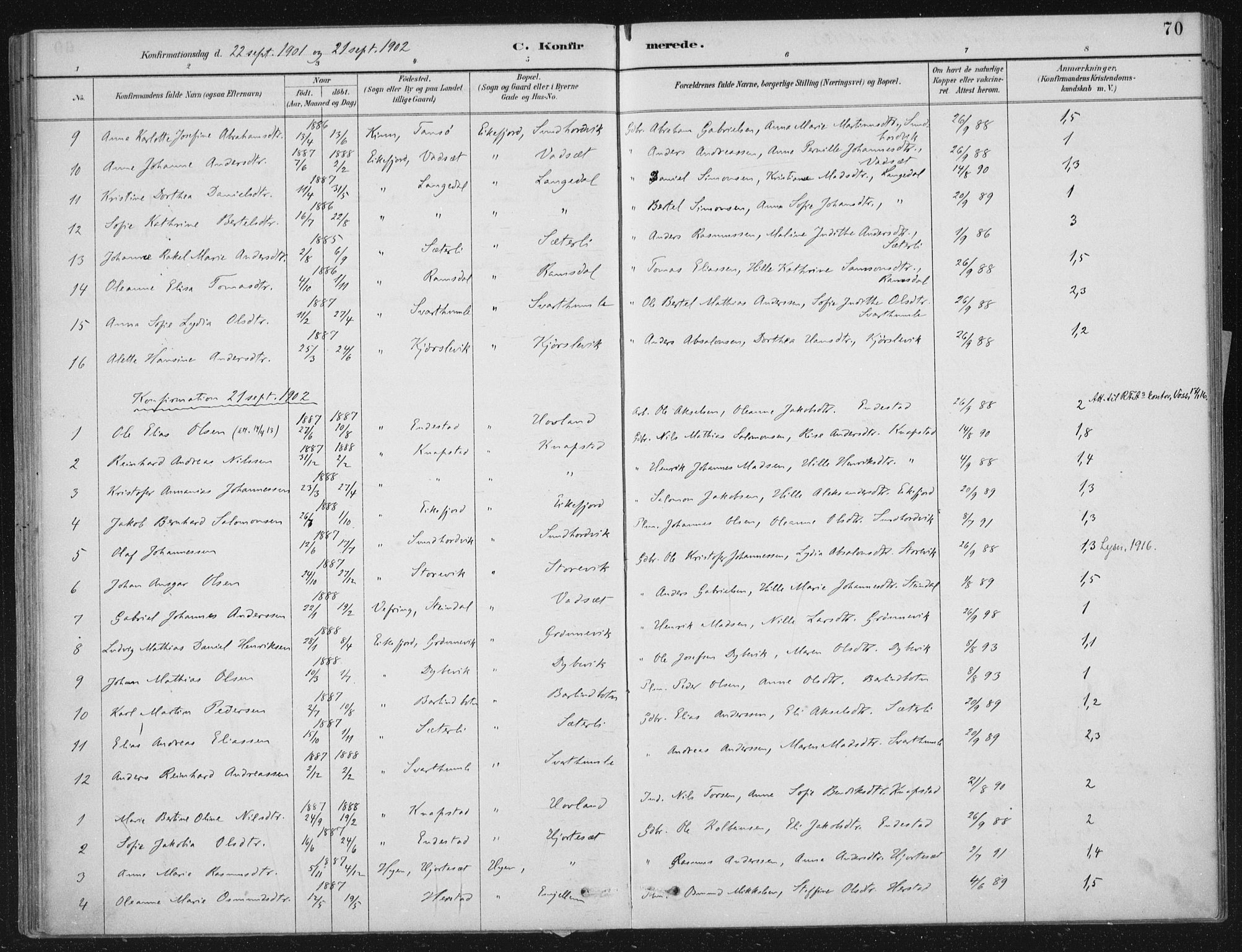 Kinn sokneprestembete, AV/SAB-A-80801/H/Haa/Haae/L0001: Parish register (official) no. E 1, 1890-1916, p. 70