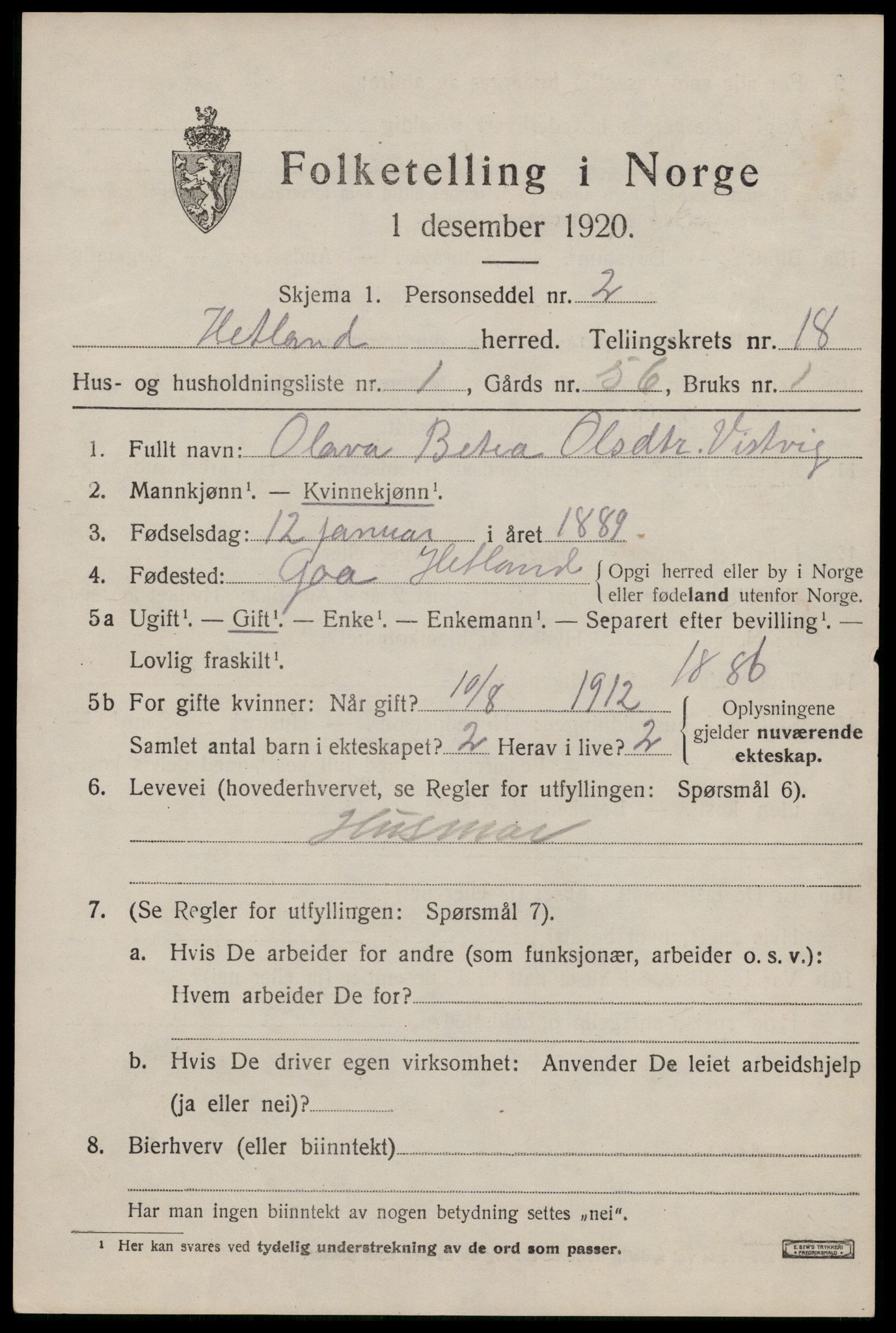 SAST, 1920 census for Hetland, 1920, p. 25107