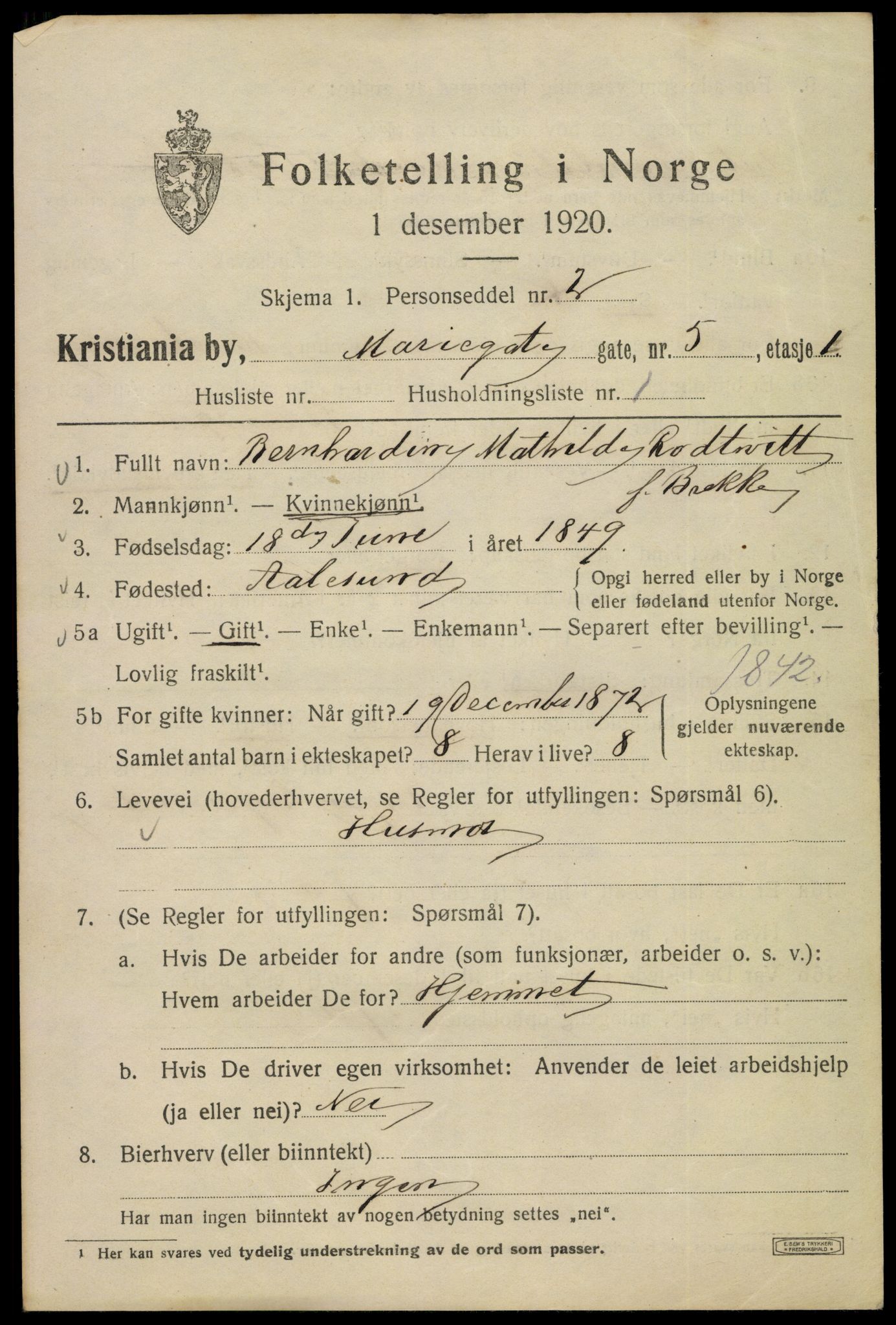 SAO, 1920 census for Kristiania, 1920, p. 384461