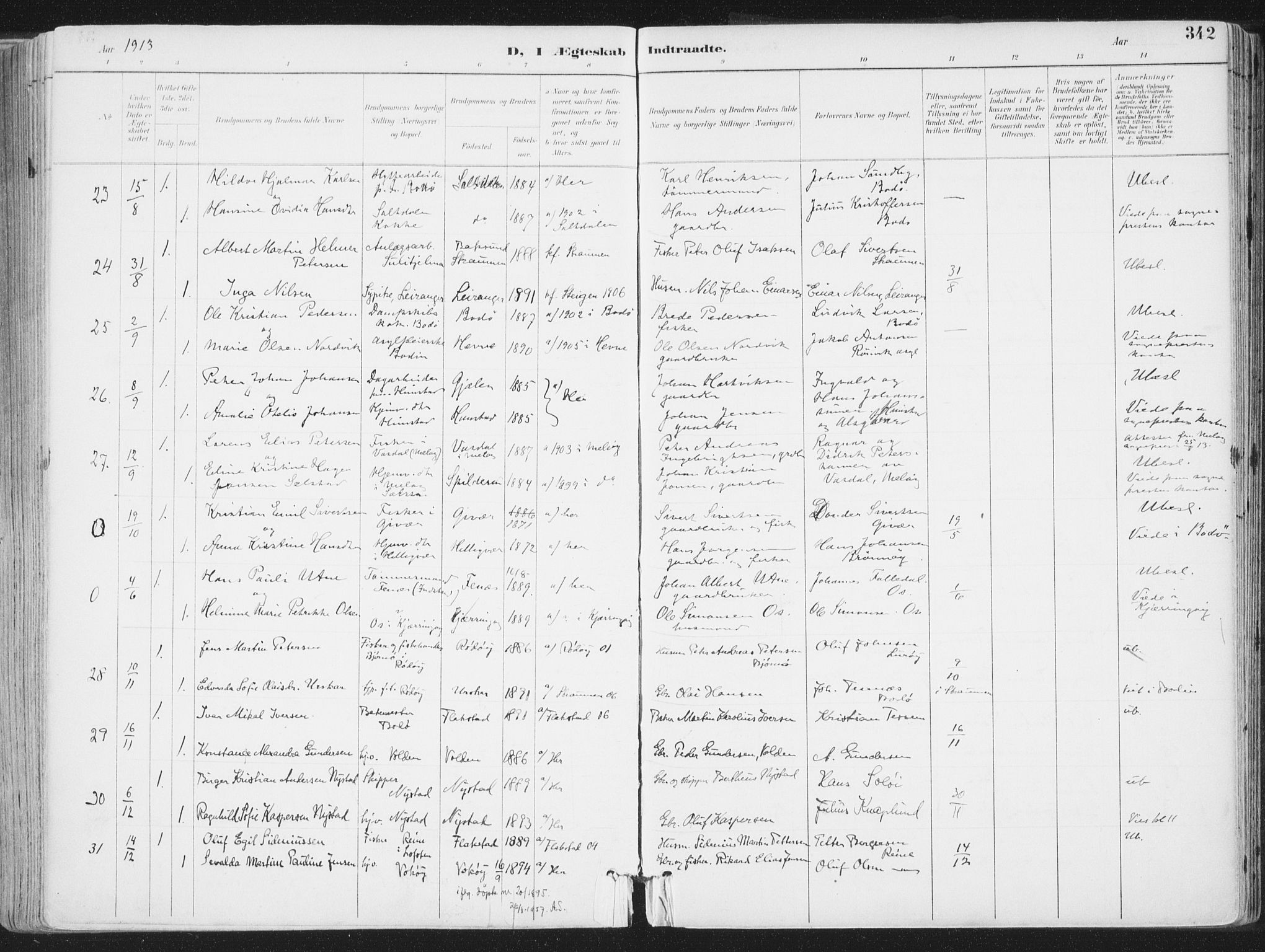 Ministerialprotokoller, klokkerbøker og fødselsregistre - Nordland, SAT/A-1459/802/L0055: Parish register (official) no. 802A02, 1894-1915, p. 342