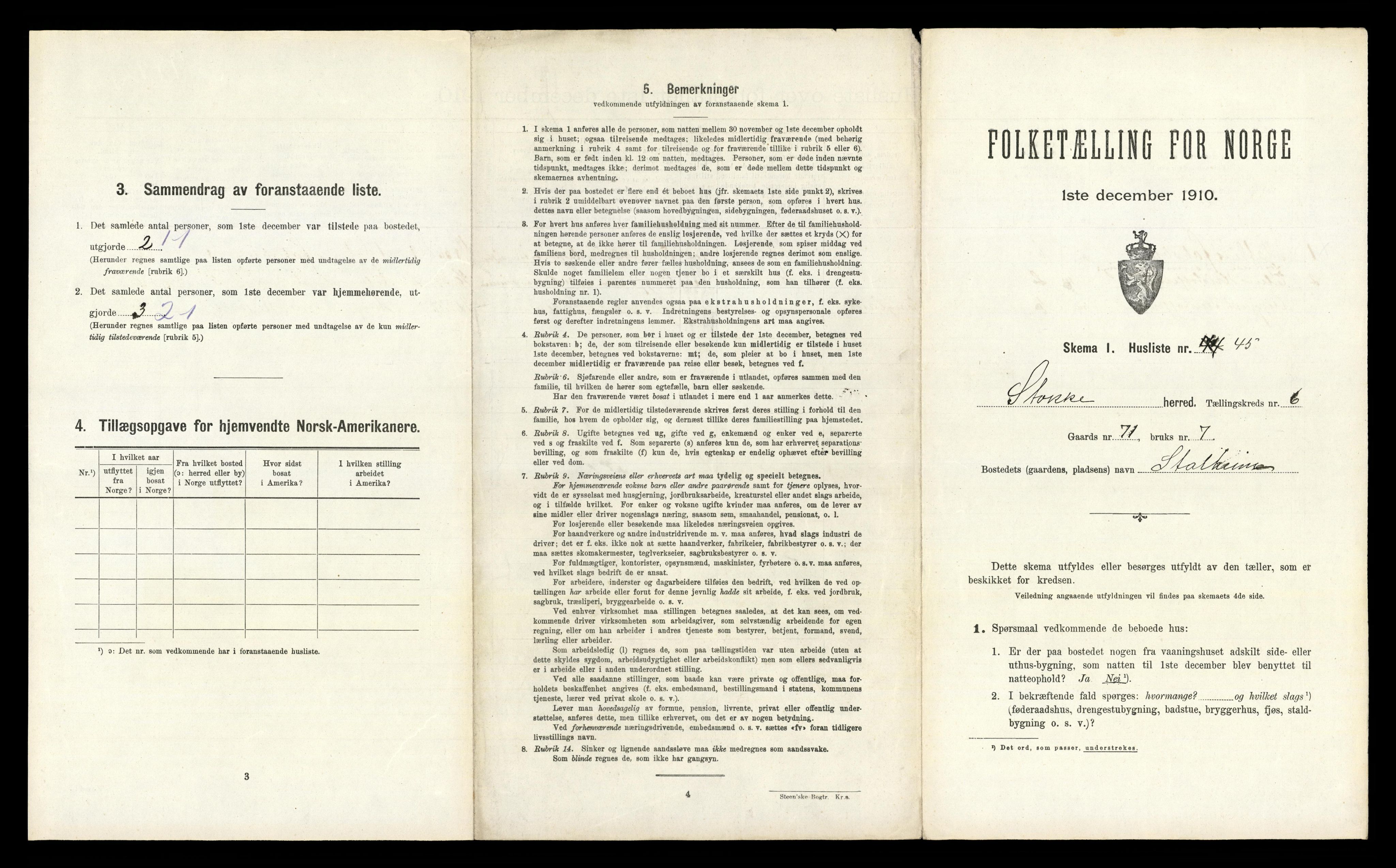 RA, 1910 census for Stokke, 1910, p. 1088
