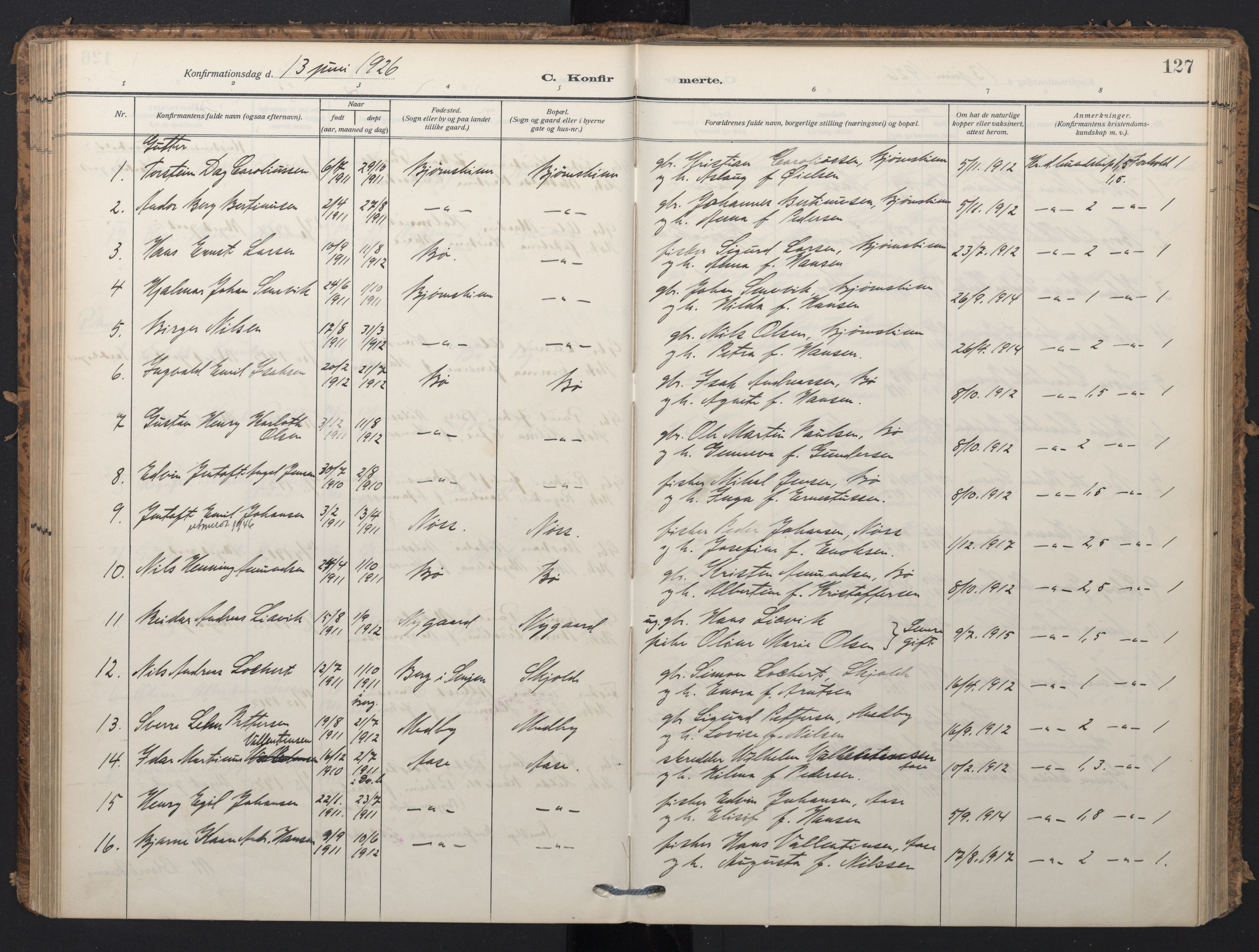 Ministerialprotokoller, klokkerbøker og fødselsregistre - Nordland, SAT/A-1459/898/L1423: Parish register (official) no. 898A03, 1909-1928, p. 127