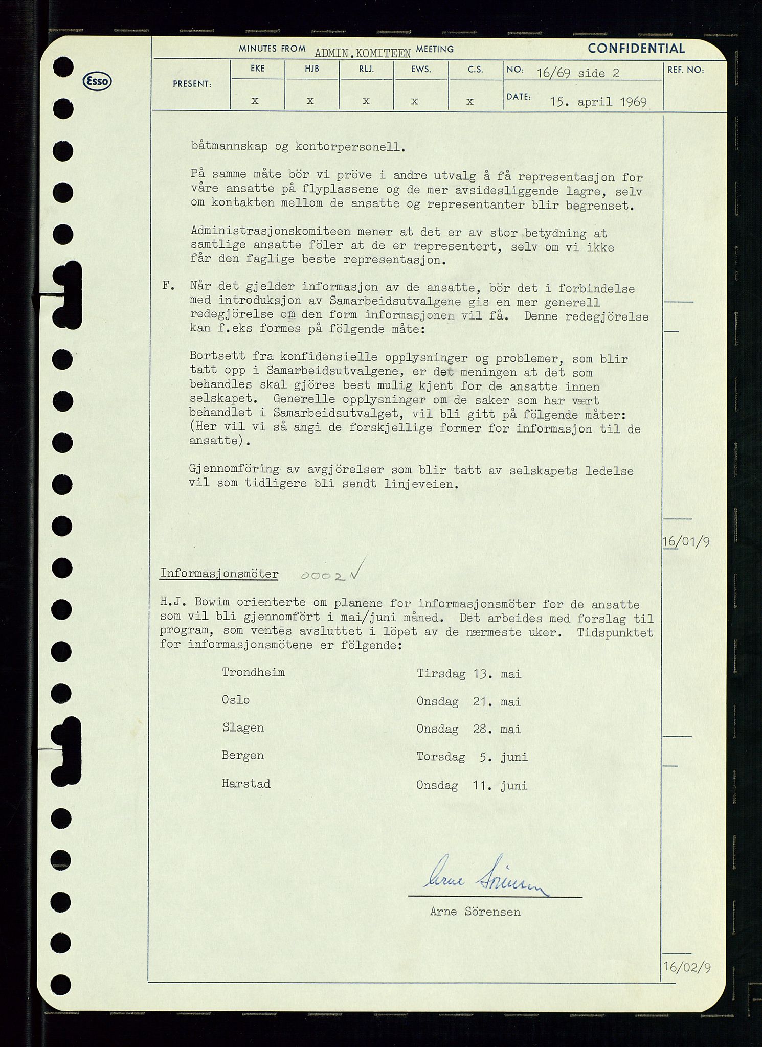 Pa 0982 - Esso Norge A/S, SAST/A-100448/A/Aa/L0003/0001: Den administrerende direksjon Board minutes (styrereferater) og Bedriftforsamlingsprotokoll / Den administrerende direksjon Board minutes (styrereferater), 1969, p. 72