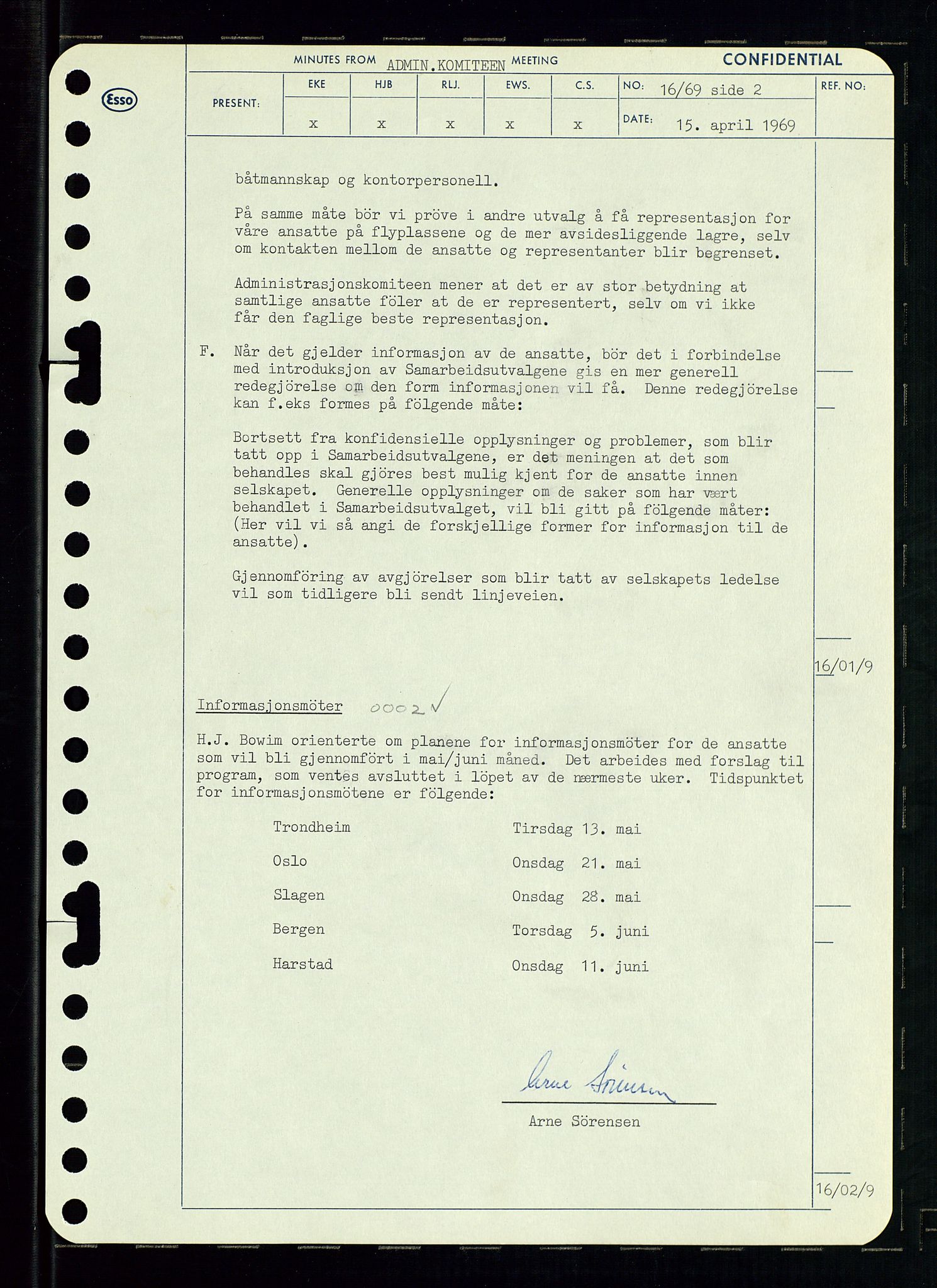 Pa 0982 - Esso Norge A/S, AV/SAST-A-100448/A/Aa/L0003/0001: Den administrerende direksjon Board minutes (styrereferater) og Bedriftforsamlingsprotokoll / Den administrerende direksjon Board minutes (styrereferater), 1969, p. 72