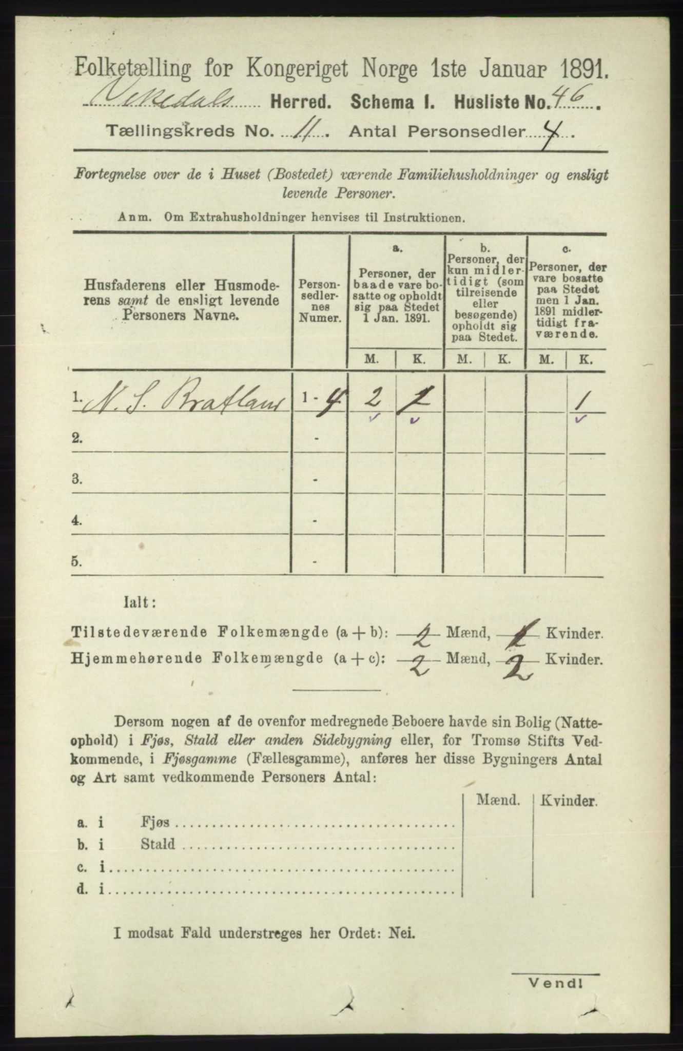 RA, 1891 census for 1157 Vikedal, 1891, p. 2888