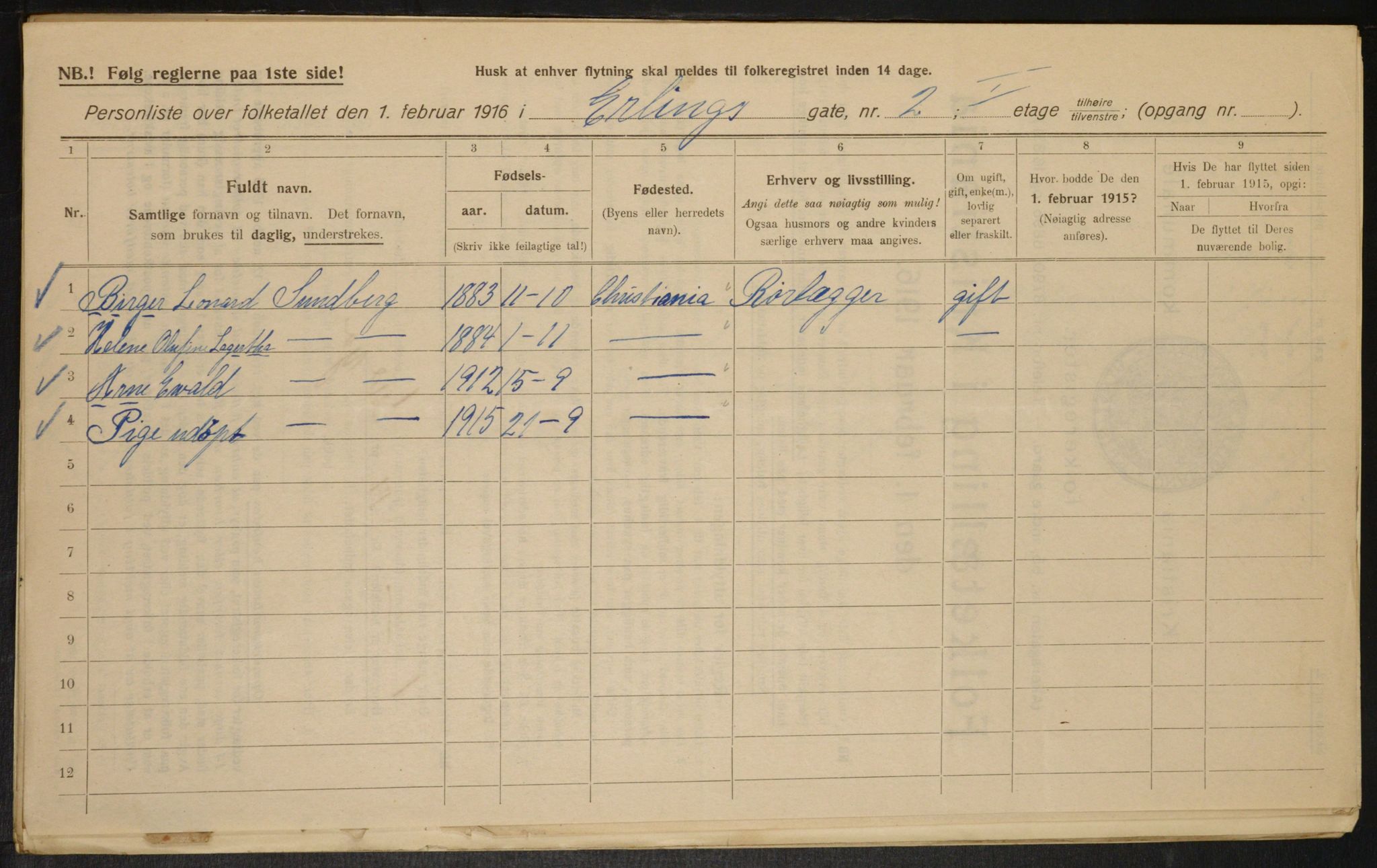 OBA, Municipal Census 1916 for Kristiania, 1916, p. 22364