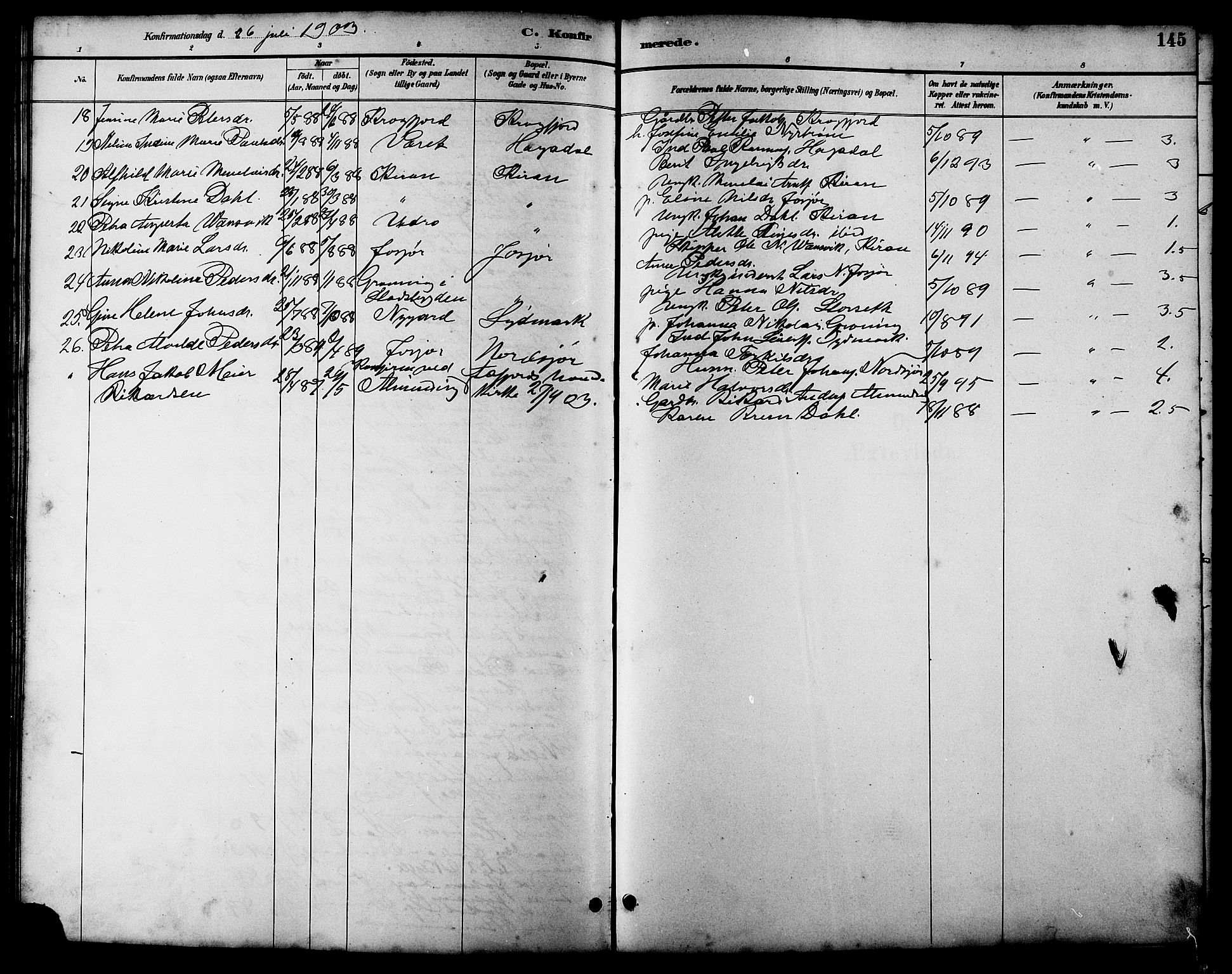 Ministerialprotokoller, klokkerbøker og fødselsregistre - Sør-Trøndelag, SAT/A-1456/657/L0716: Parish register (copy) no. 657C03, 1889-1904, p. 145
