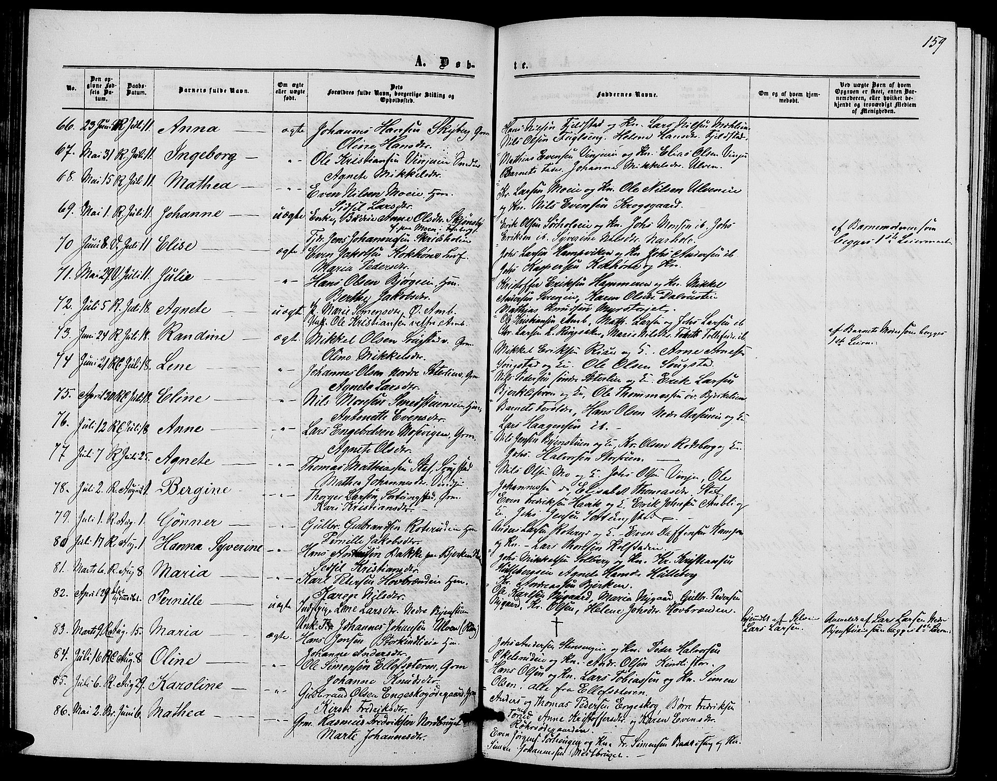 Ringsaker prestekontor, AV/SAH-PREST-014/L/La/L0007: Parish register (copy) no. 7, 1861-1869, p. 159