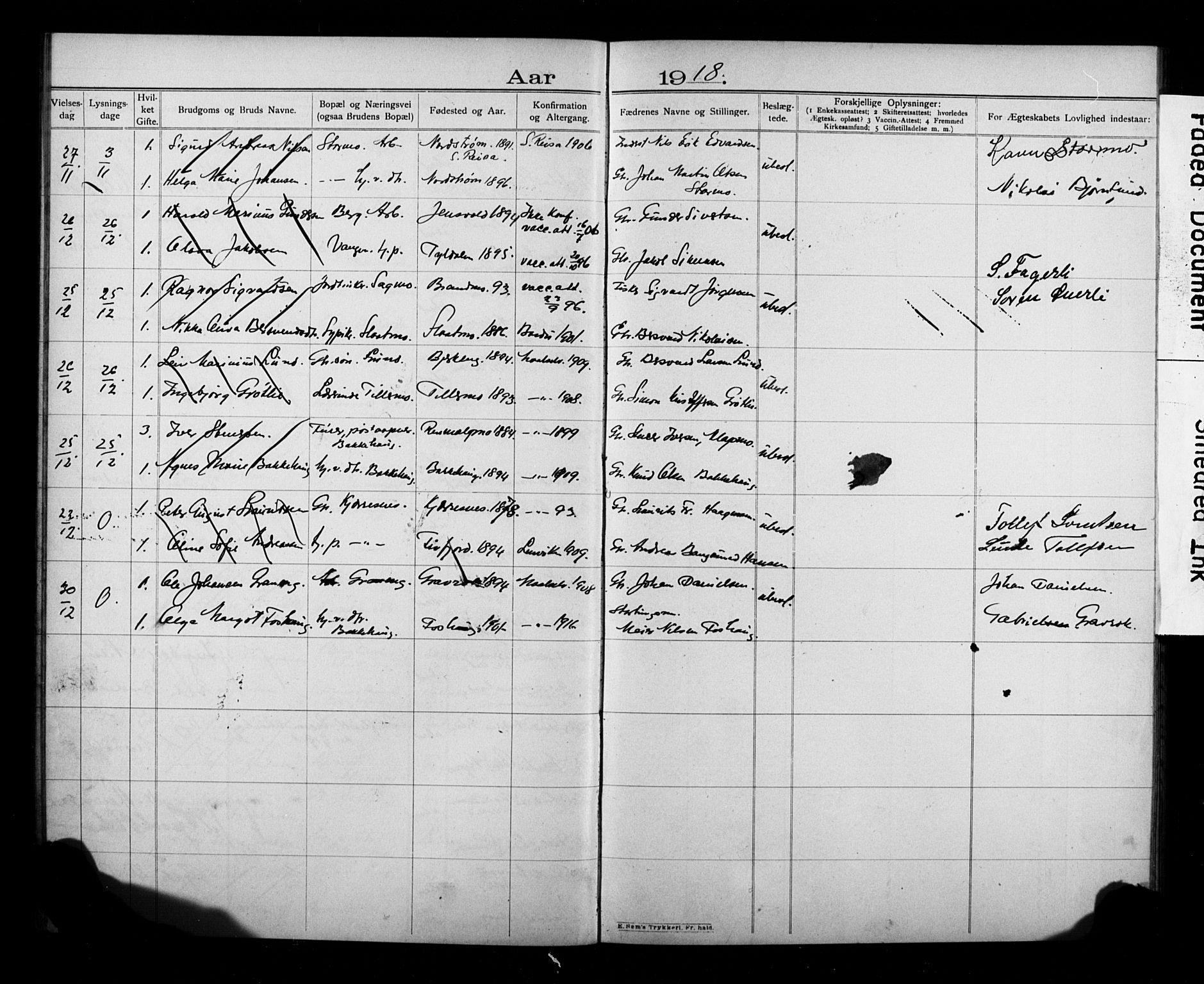 Målselv sokneprestembete, AV/SATØ-S-1311/I/Id/L0040: Banns register no. 40, 1906-1918