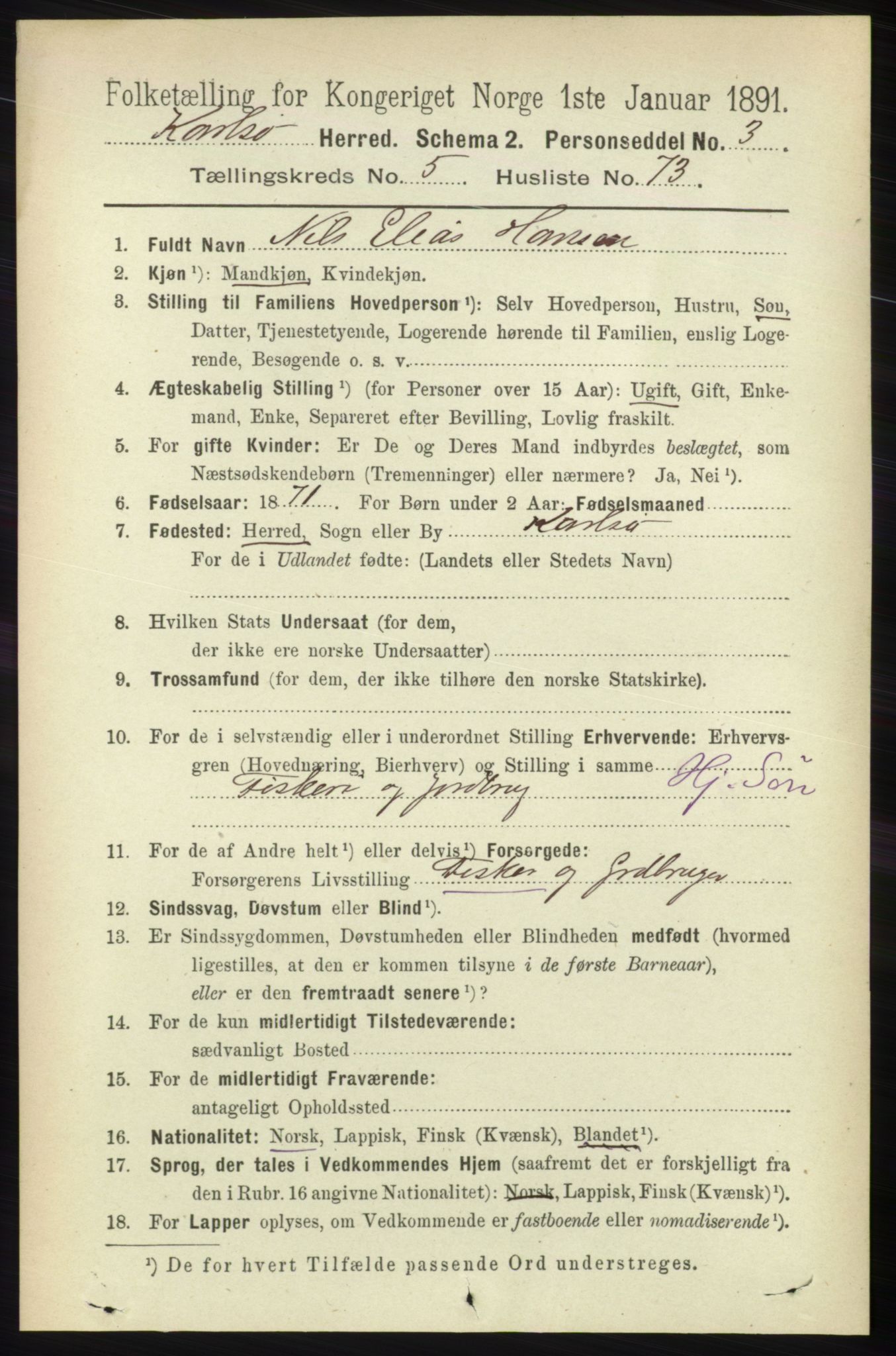 RA, 1891 census for 1936 Karlsøy, 1891, p. 1793