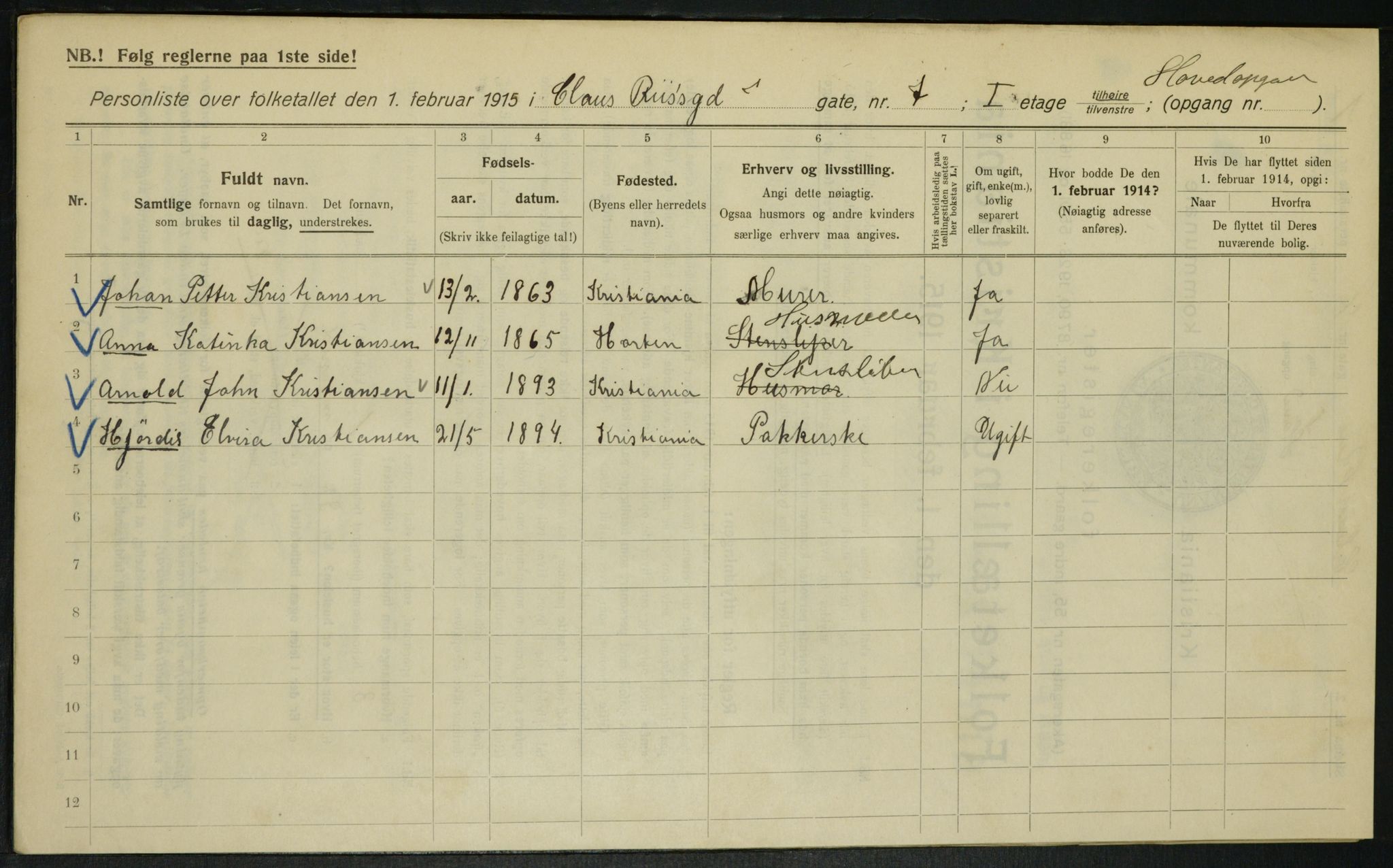 OBA, Municipal Census 1915 for Kristiania, 1915, p. 12737