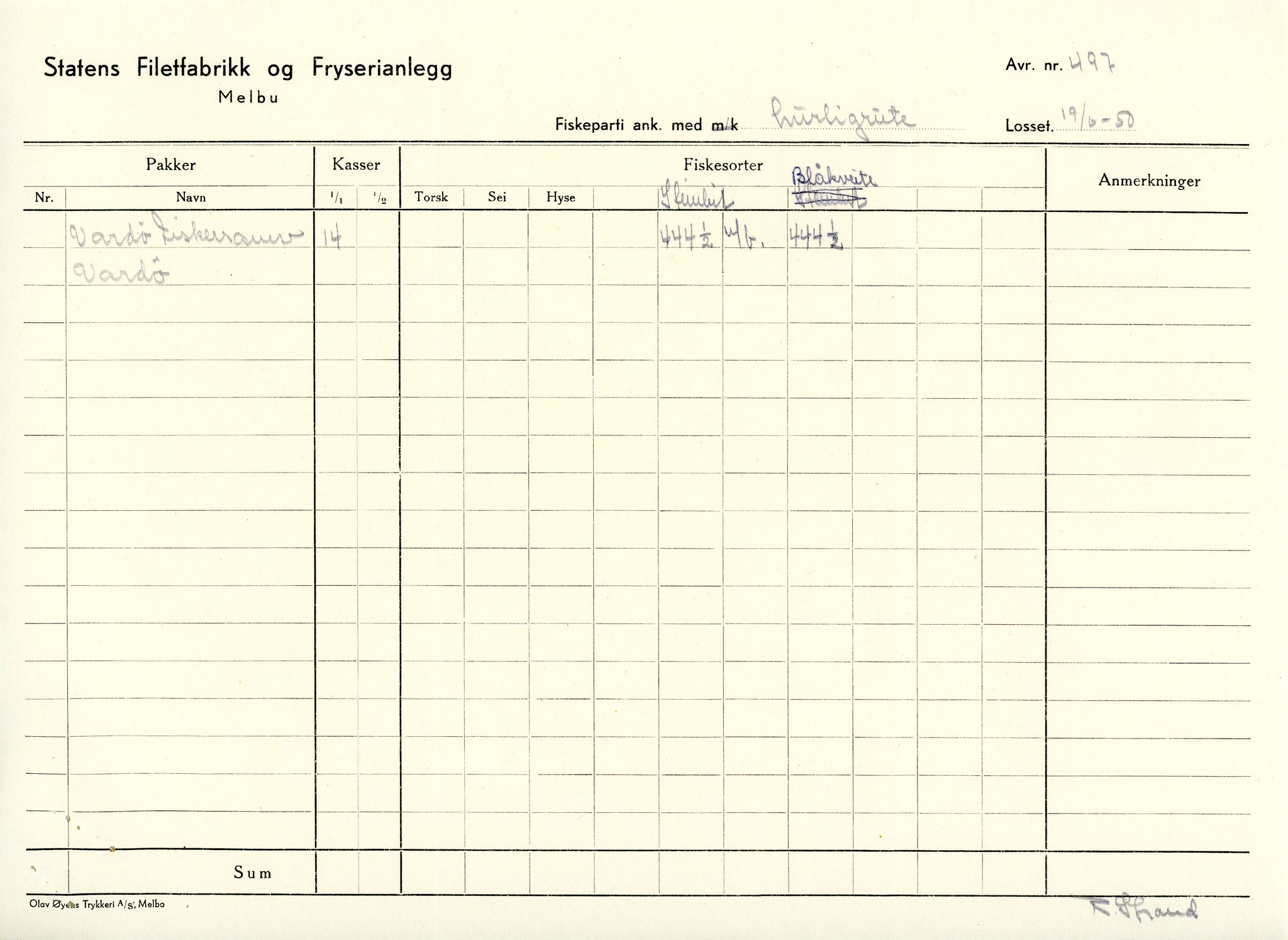 Vardø Fiskersamvirkelag, VAMU/A-0037/D/Da/L0006: Korrespondanse Re-St, 1947-1951