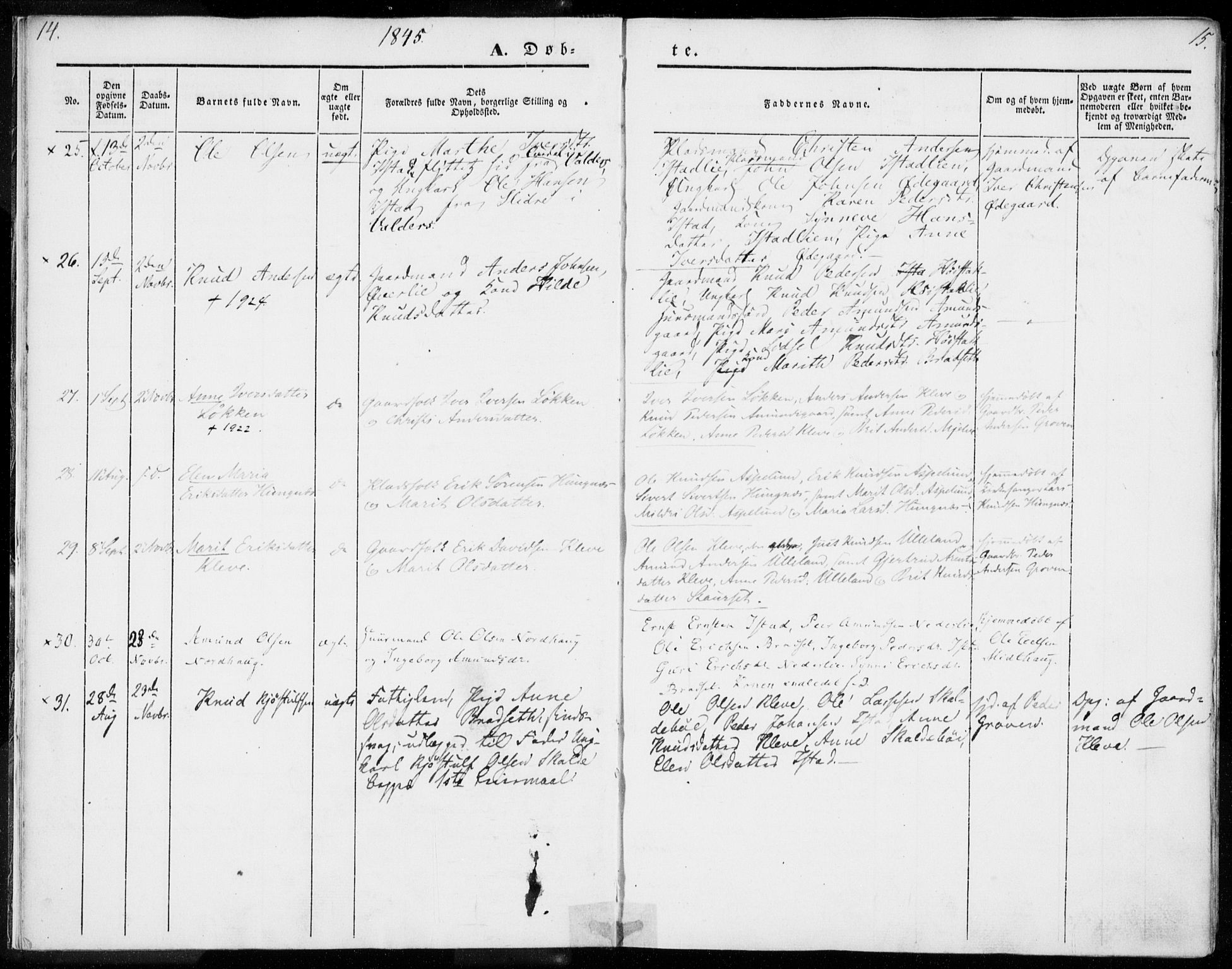 Ministerialprotokoller, klokkerbøker og fødselsregistre - Møre og Romsdal, AV/SAT-A-1454/557/L0680: Parish register (official) no. 557A02, 1843-1869, p. 14-15