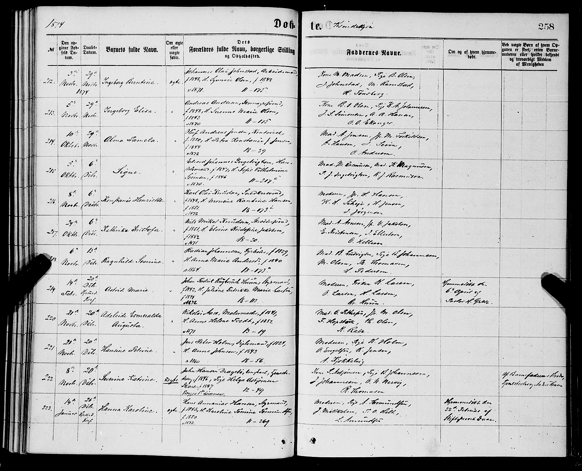 Domkirken sokneprestembete, SAB/A-74801/H/Hab/L0013: Parish register (copy) no. B 6, 1869-1876, p. 258