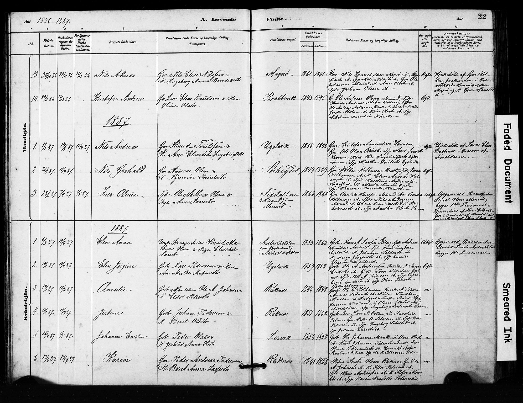 Ministerialprotokoller, klokkerbøker og fødselsregistre - Møre og Romsdal, SAT/A-1454/563/L0737: Parish register (copy) no. 563C01, 1878-1916, p. 22