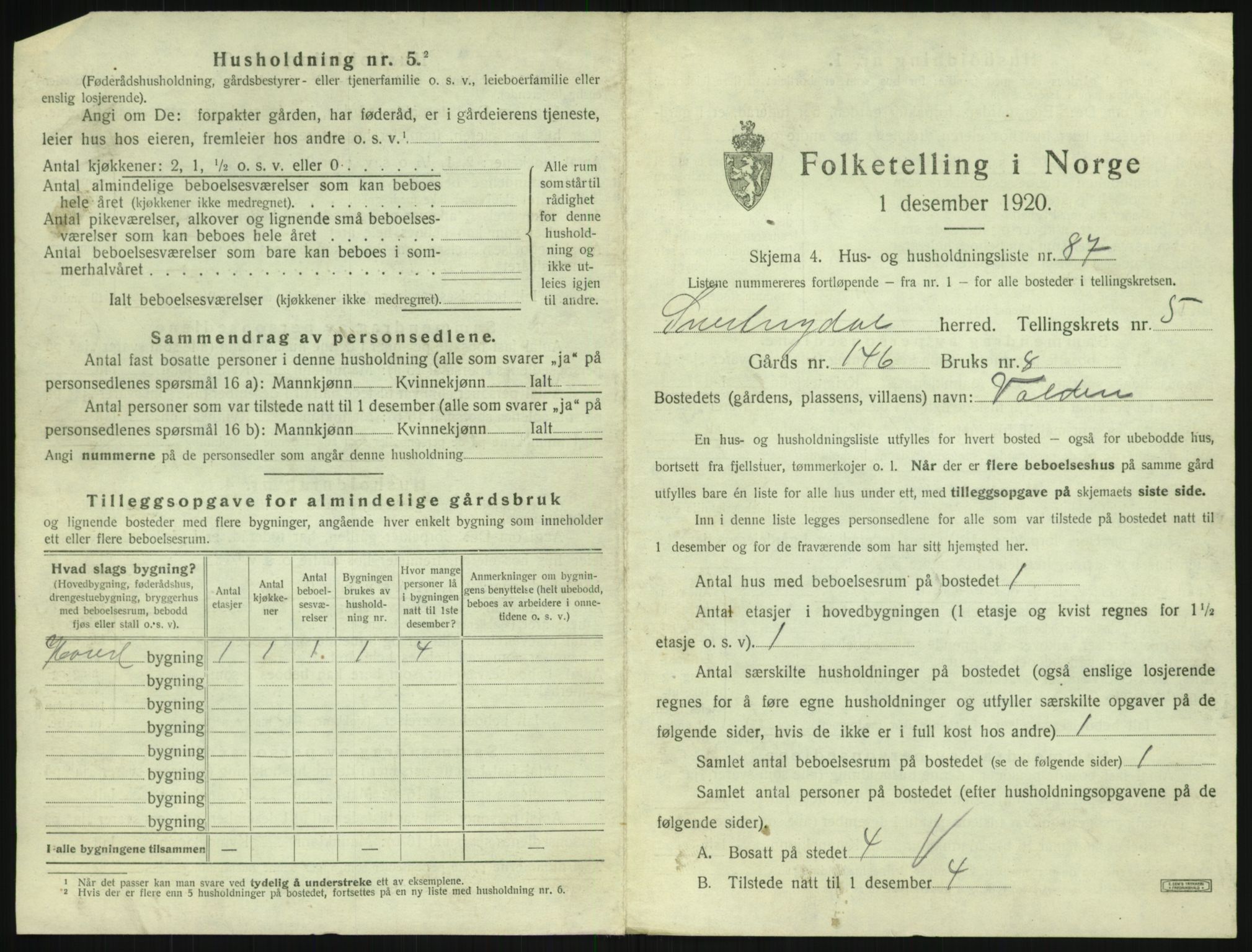 SAH, 1920 census for Snertingdal, 1920, p. 755