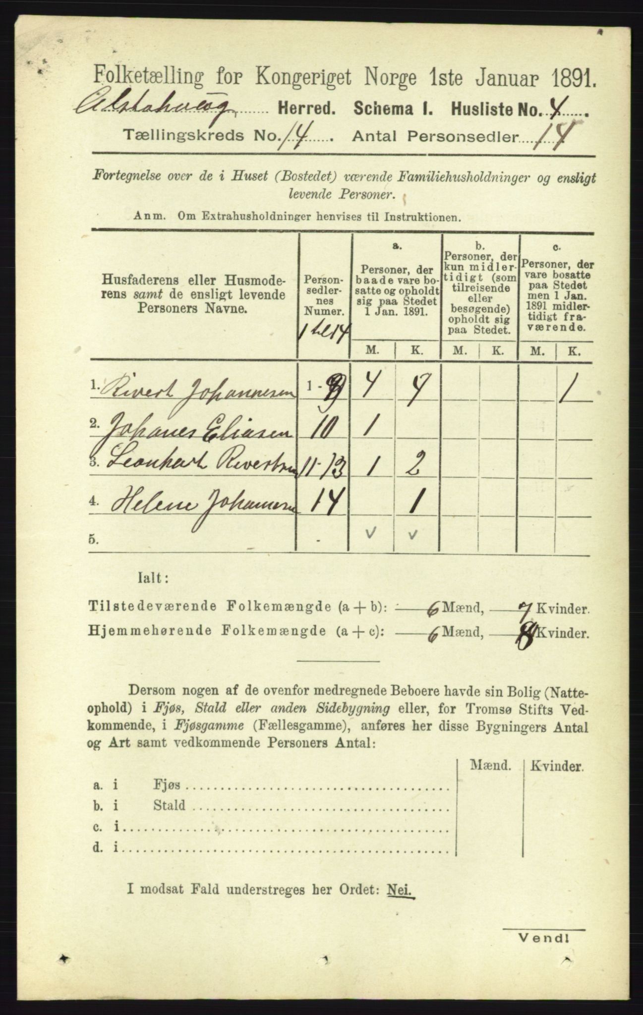 RA, 1891 census for 1820 Alstahaug, 1891, p. 4890