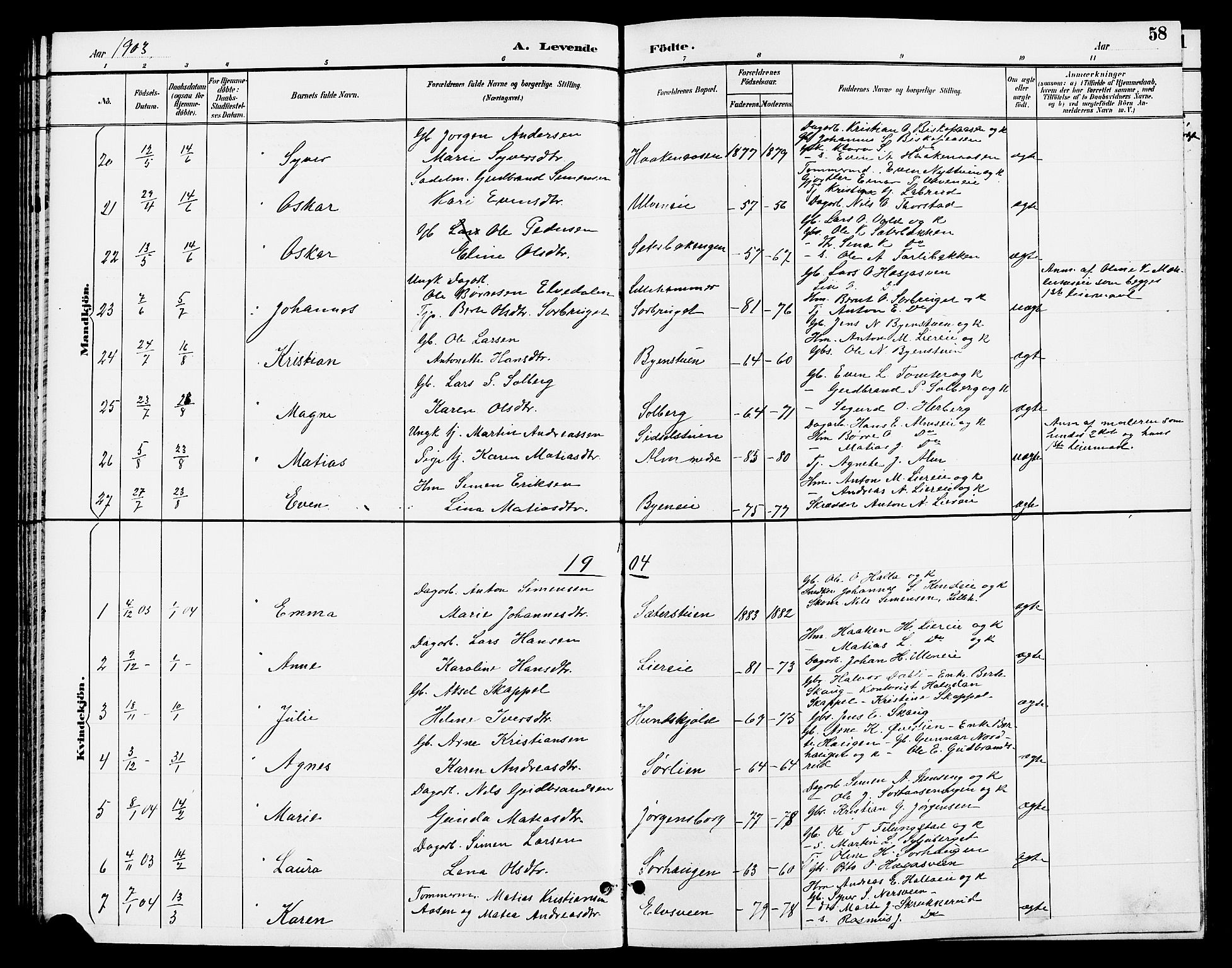 Ringsaker prestekontor, SAH/PREST-014/L/La/L0013: Parish register (copy) no. 13, 1891-1904, p. 58