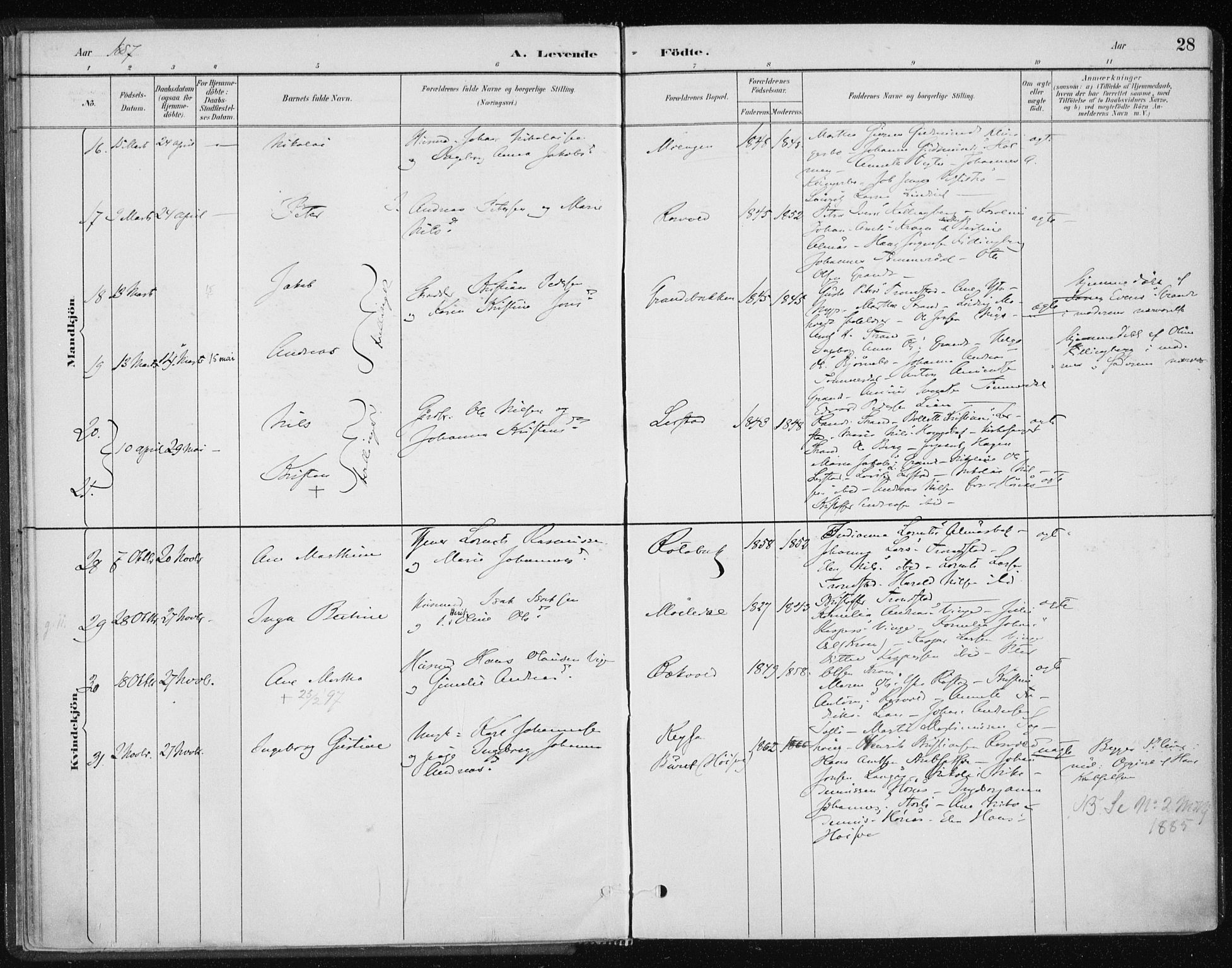 Ministerialprotokoller, klokkerbøker og fødselsregistre - Nord-Trøndelag, SAT/A-1458/701/L0010: Parish register (official) no. 701A10, 1883-1899, p. 28