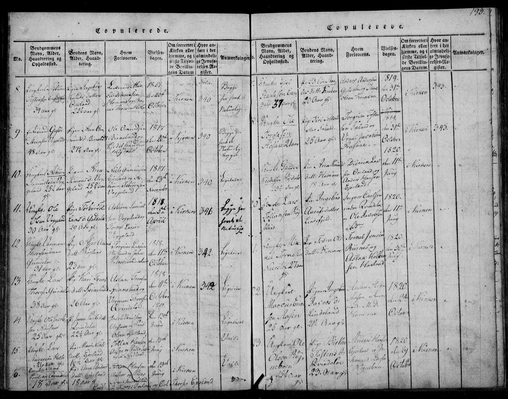 Fjotland sokneprestkontor, AV/SAK-1111-0010/F/Fb/L0001: Parish register (copy) no. B 1, 1816-1849, p. 193