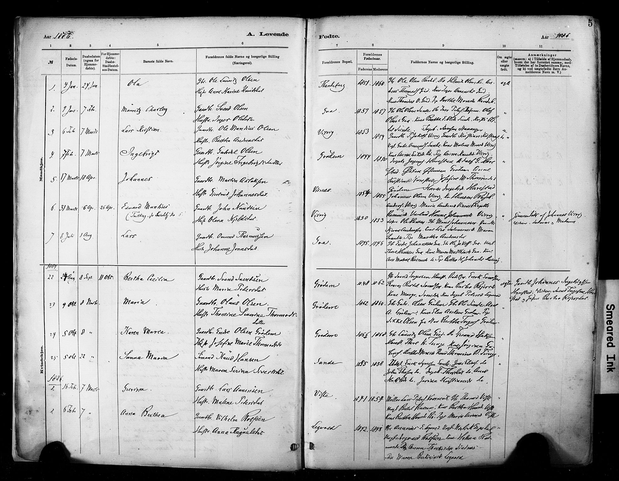 Hetland sokneprestkontor, SAST/A-101826/30/30BA/L0009: Parish register (official) no. A 9, 1882-1918, p. 5