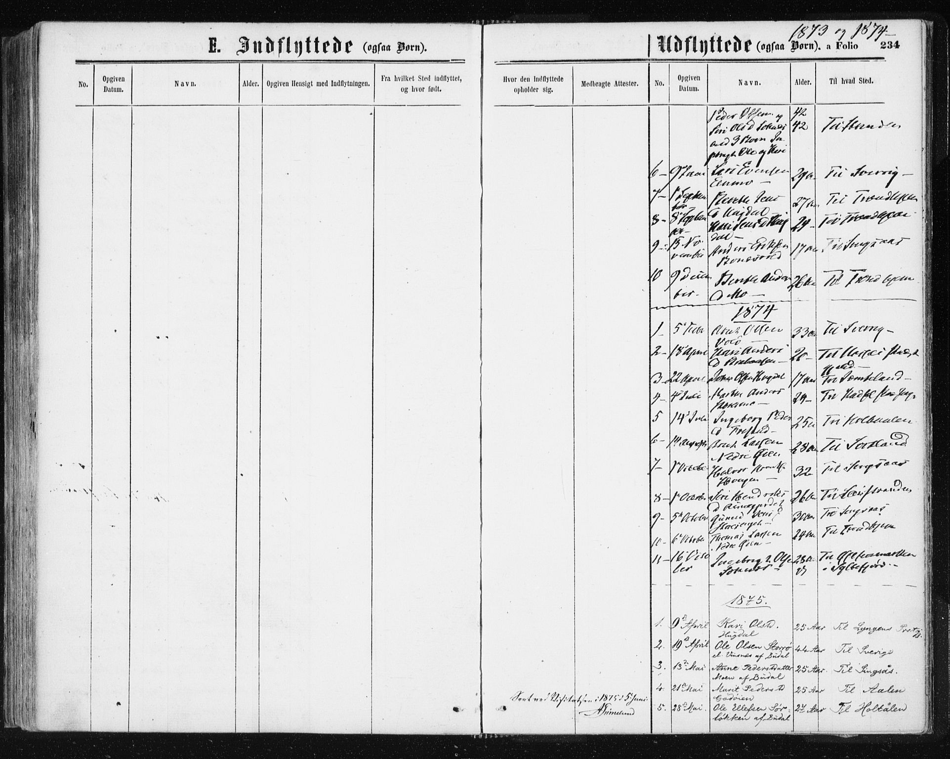 Ministerialprotokoller, klokkerbøker og fødselsregistre - Sør-Trøndelag, SAT/A-1456/687/L1001: Parish register (official) no. 687A07, 1863-1878, p. 234